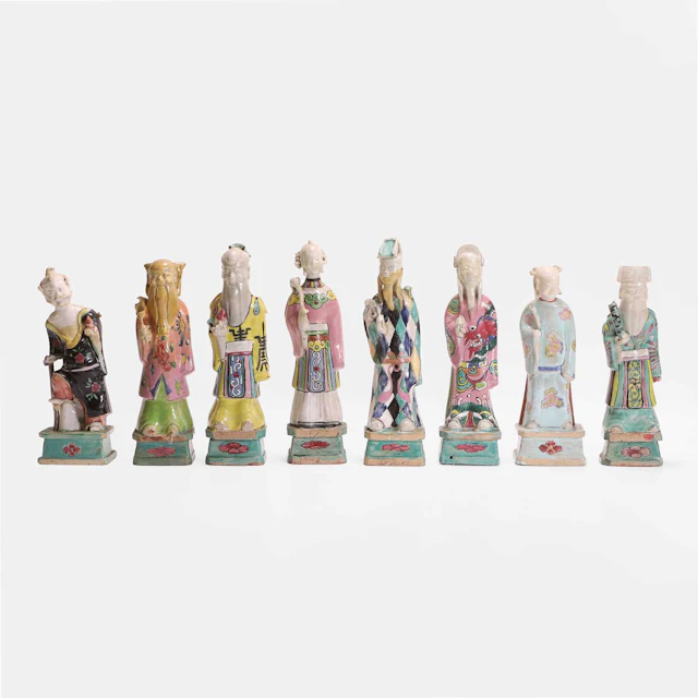 A matched set of Chinese famille rose Eight Daoist Immortals late