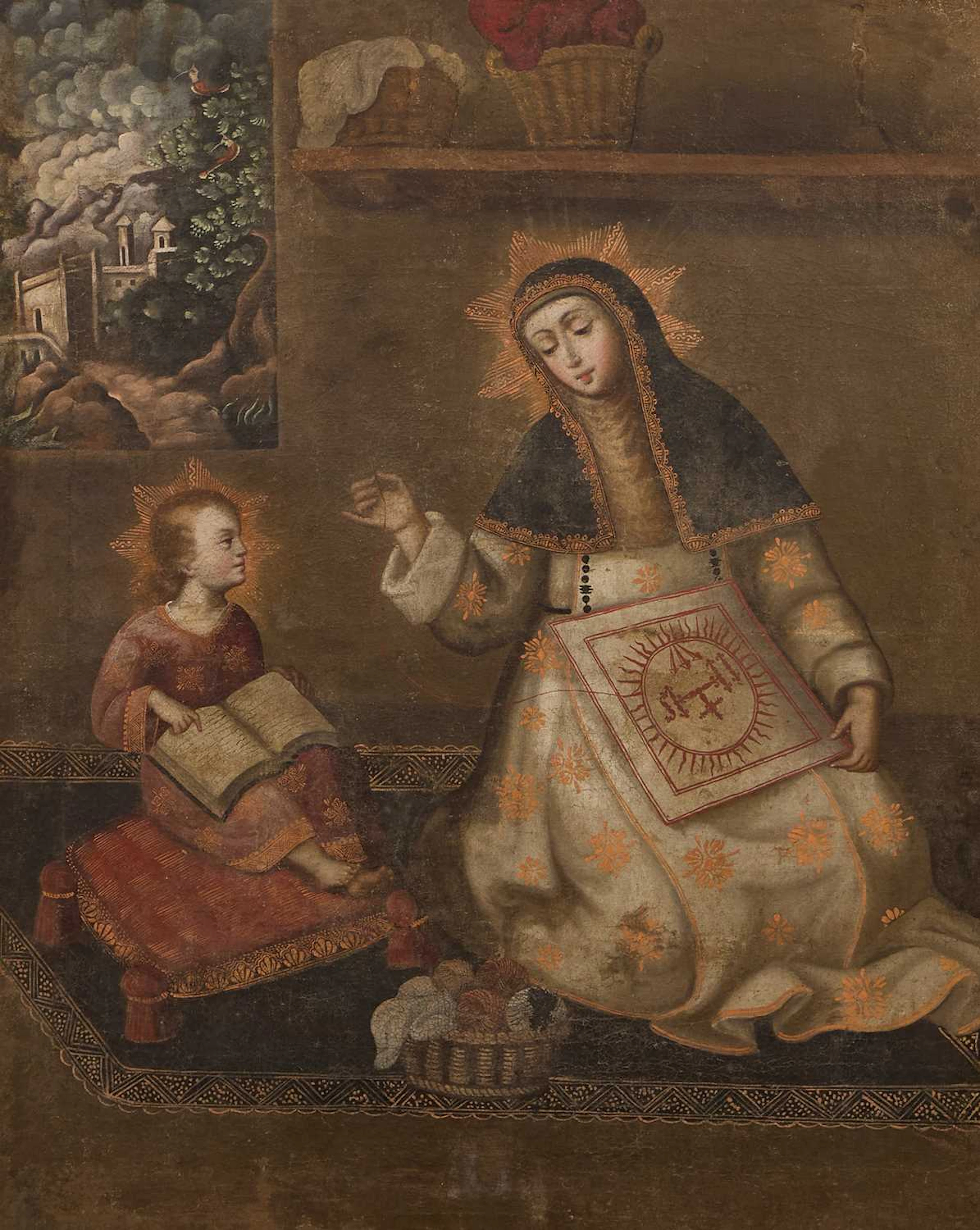 South American School, 18th century The Virgin Mary teaching the young Jesus