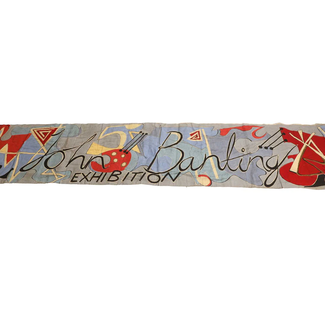 Annabel Grey (British, contemporary) A hand-painted fabric banner