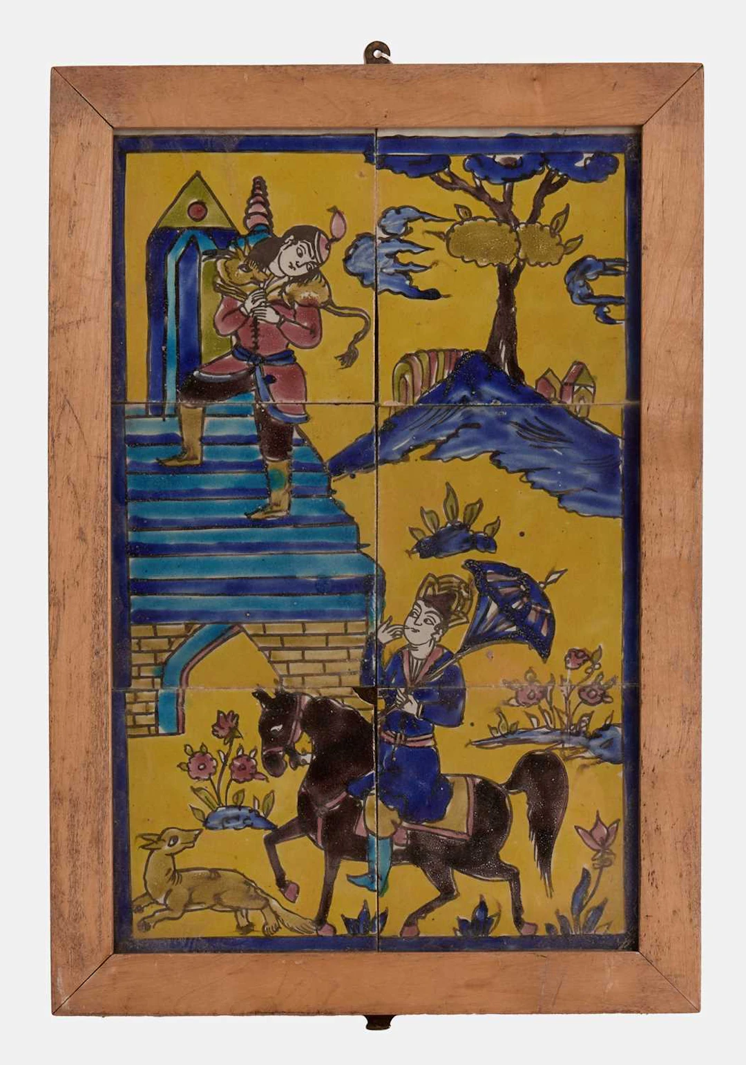 A set of six Qajar Revival pottery pictorial tiles 20th century