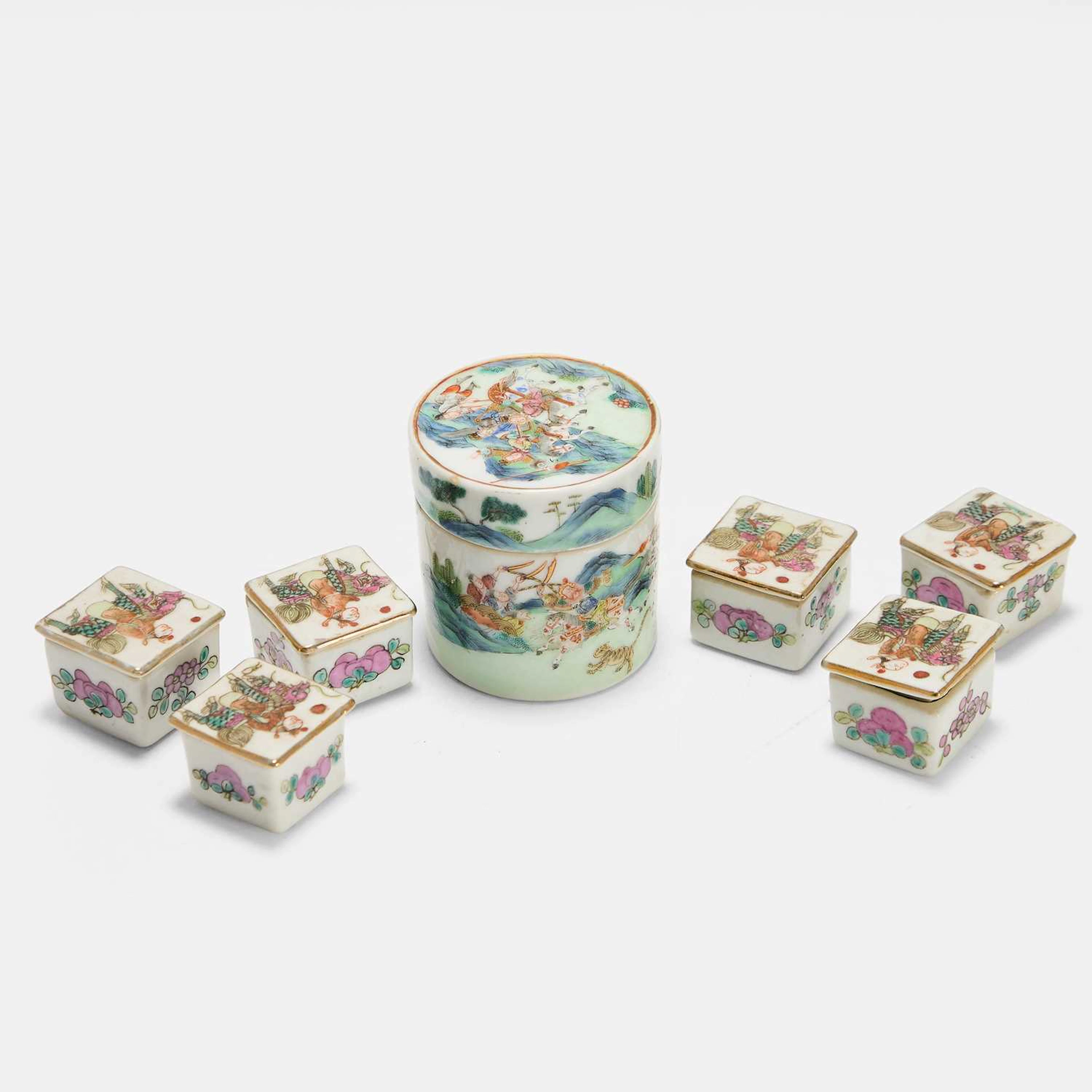 A collection of Chinese famille rose miniature boxes and covers late
