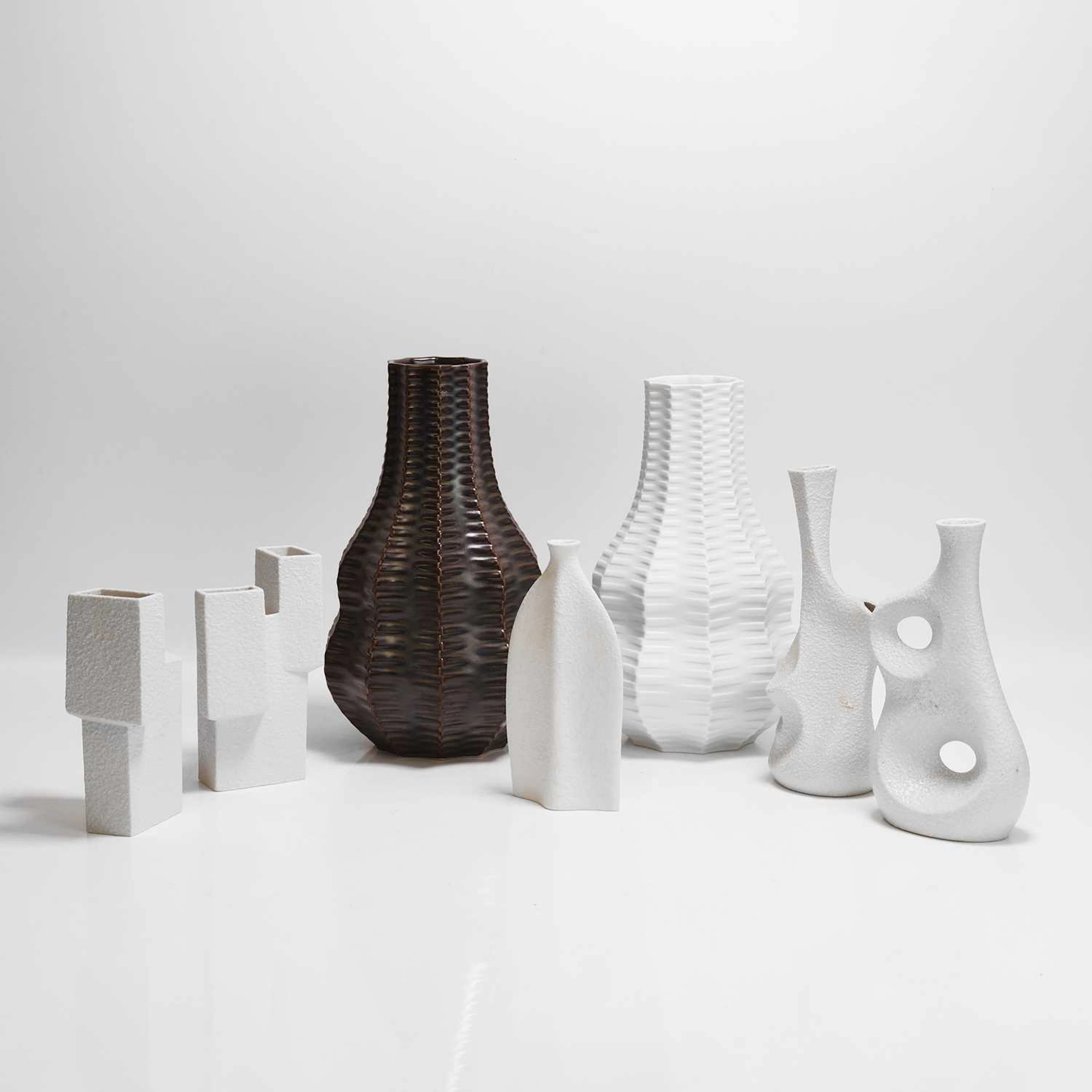 German 'Op Art' Two Hutschenreuther 'Op Art' basket weave vases