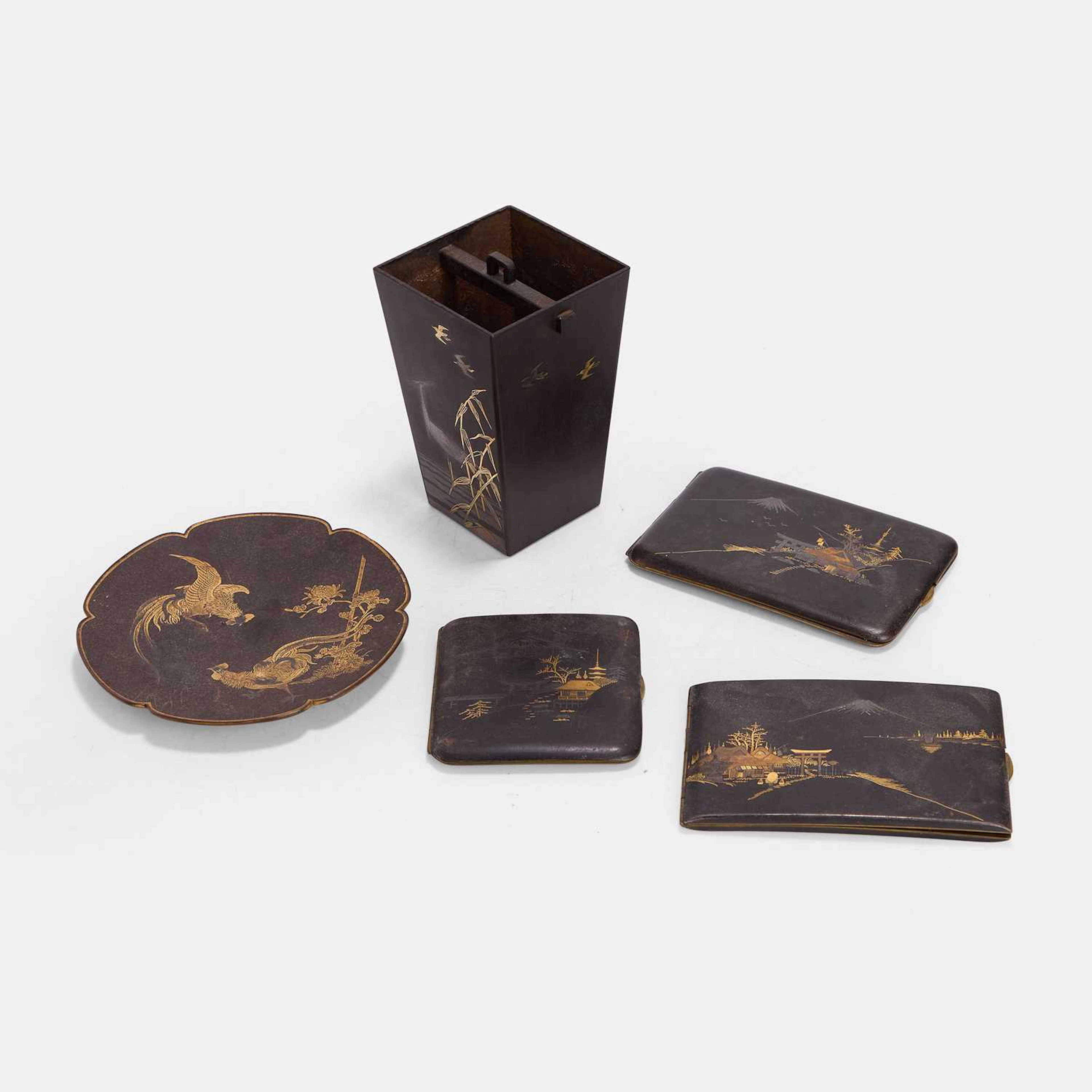 A collection of Japanese gilt-inlaid bronzes early 20th century