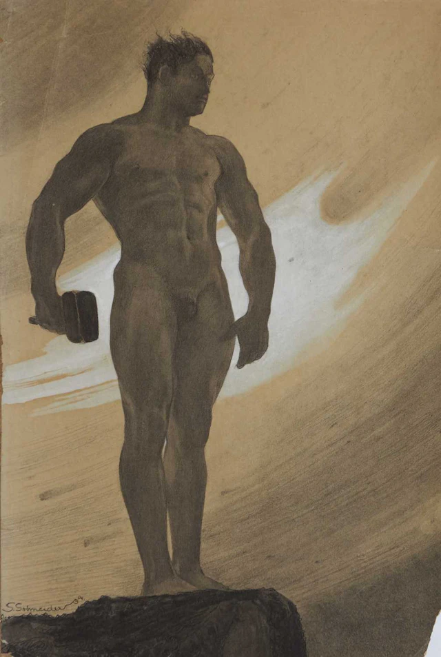 Sascha Schneider (German, 1870-1927) Standing male nude