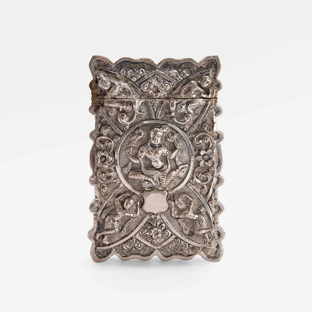 An Indian repoussé silver card case 19th century, possibly Madras