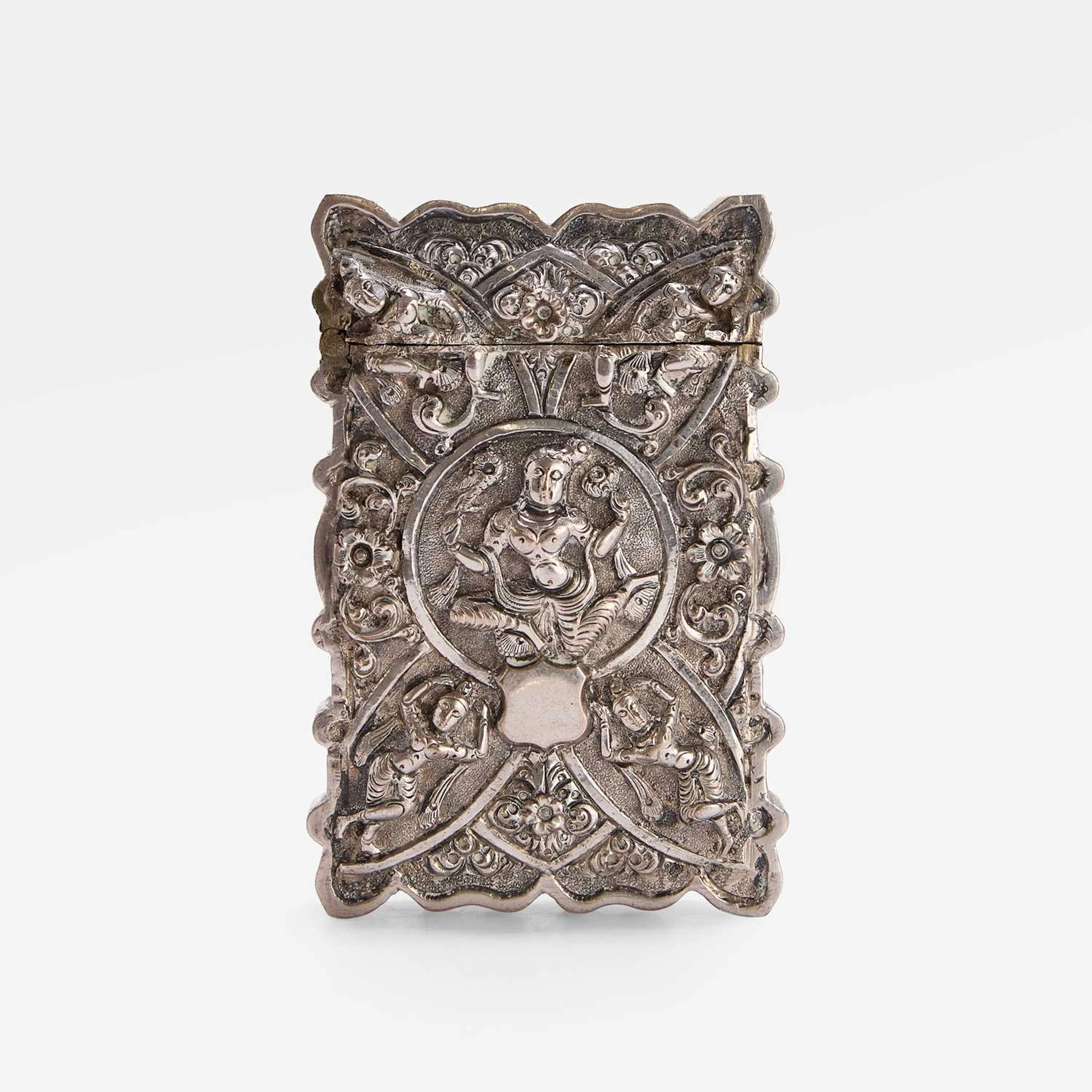 An Indian repoussé silver card case 19th century, possibly Madras