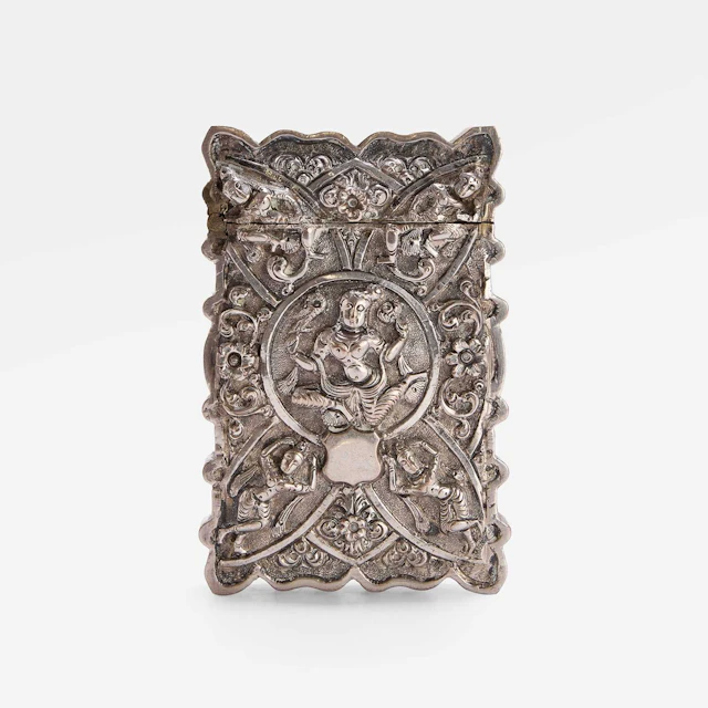 An Indian repoussé silver card case 19th century, possibly Madras