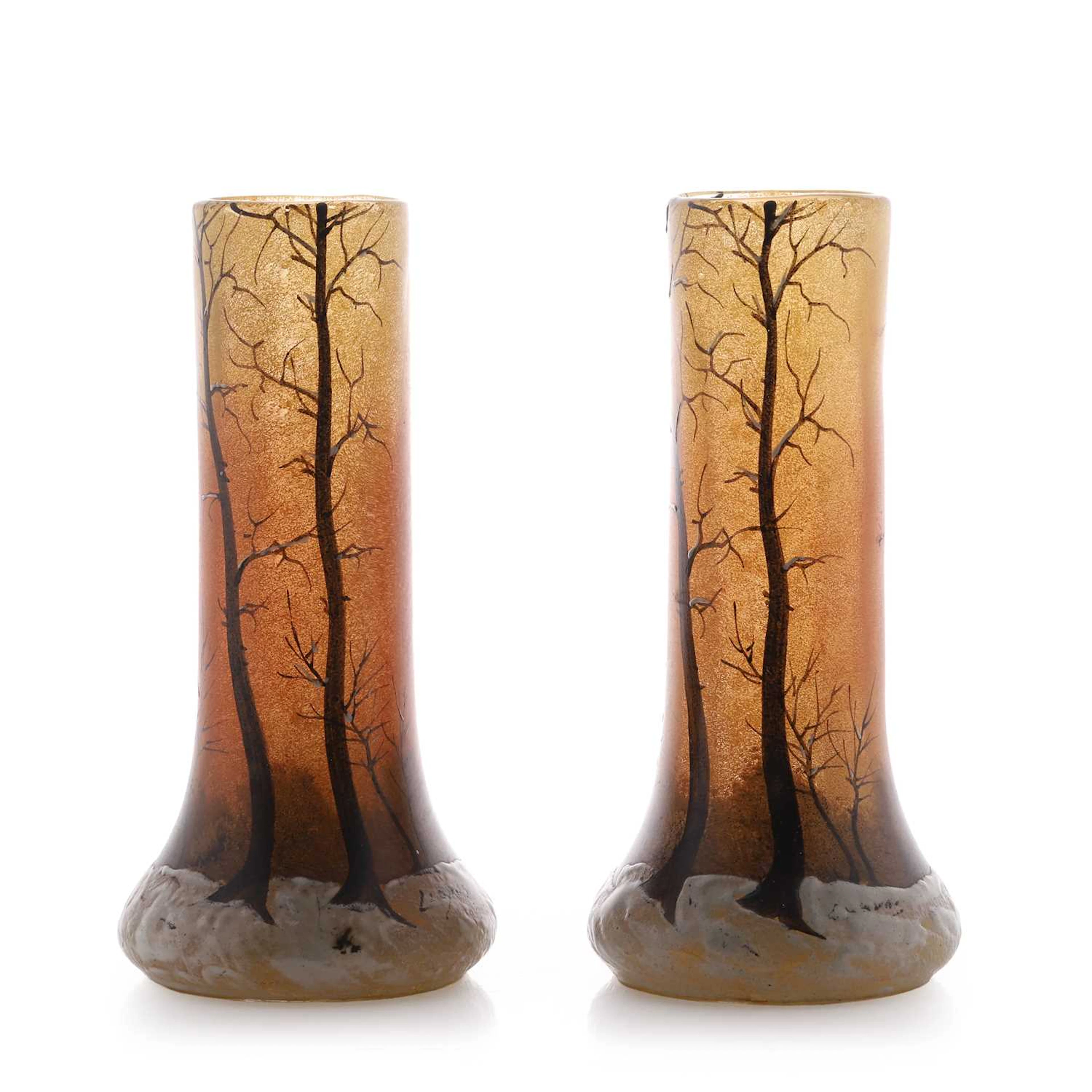 A pair of Legras 'Winter Landscape' glass vases circa 1920, French