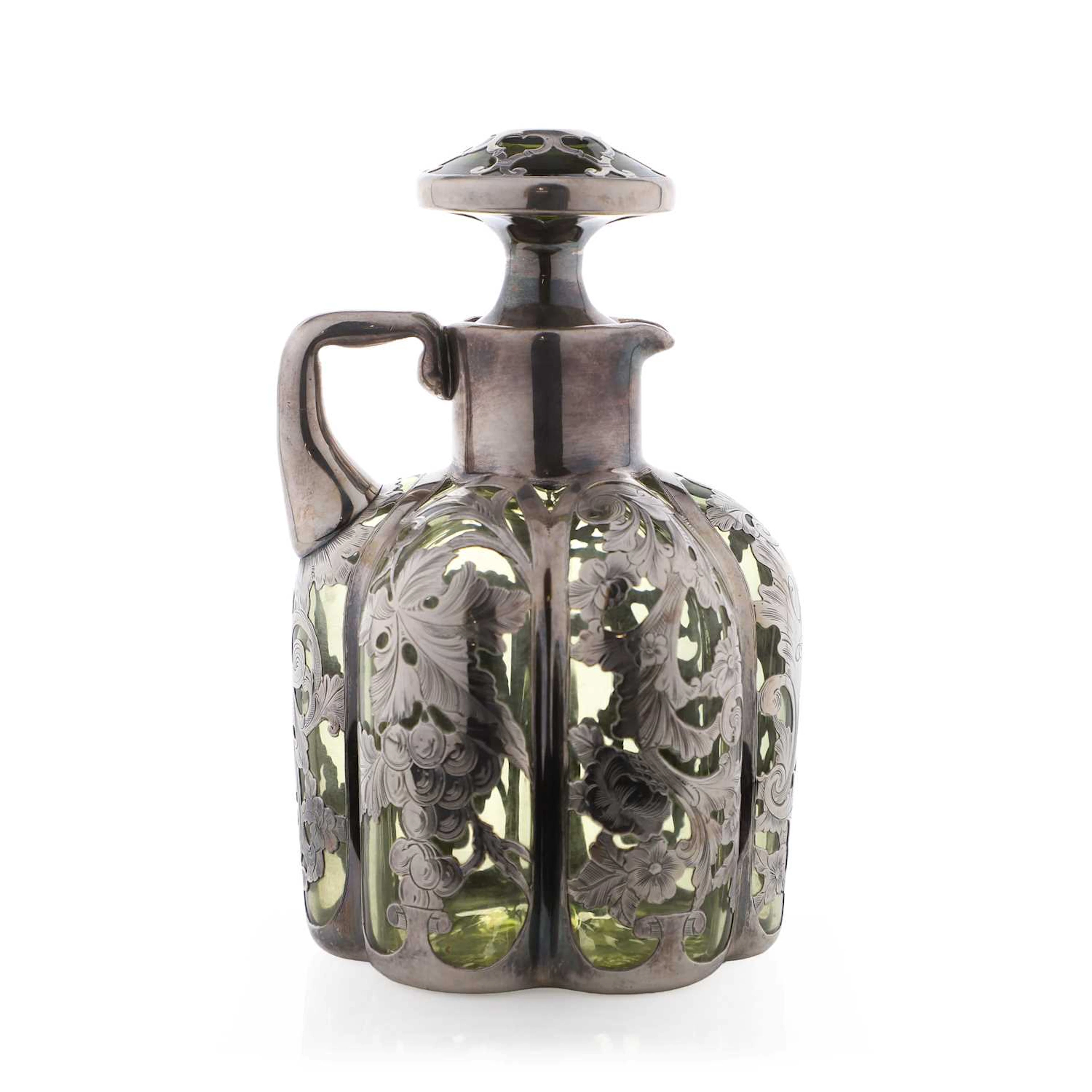 A Gorham silver-overlaid glass decanter late 19th to early 20th century