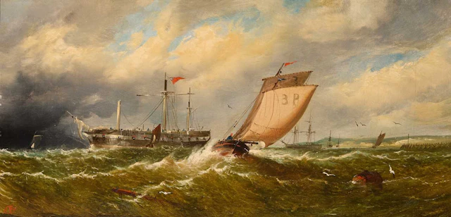 William Broome (British, 1838-1892) A dismasted ship and fishing boats