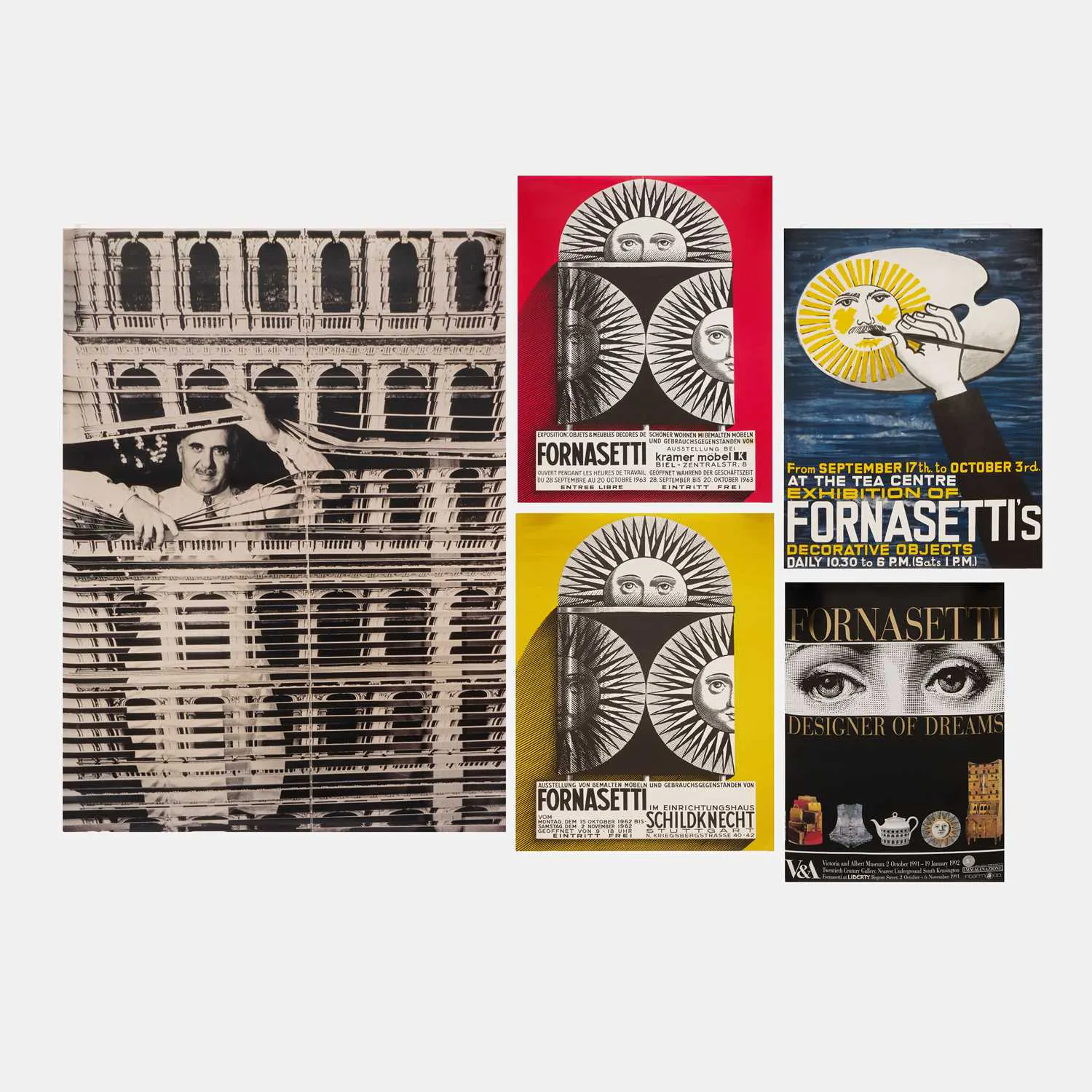 Piero Fornasetti (Italian, 1913-1988) a group of five posters