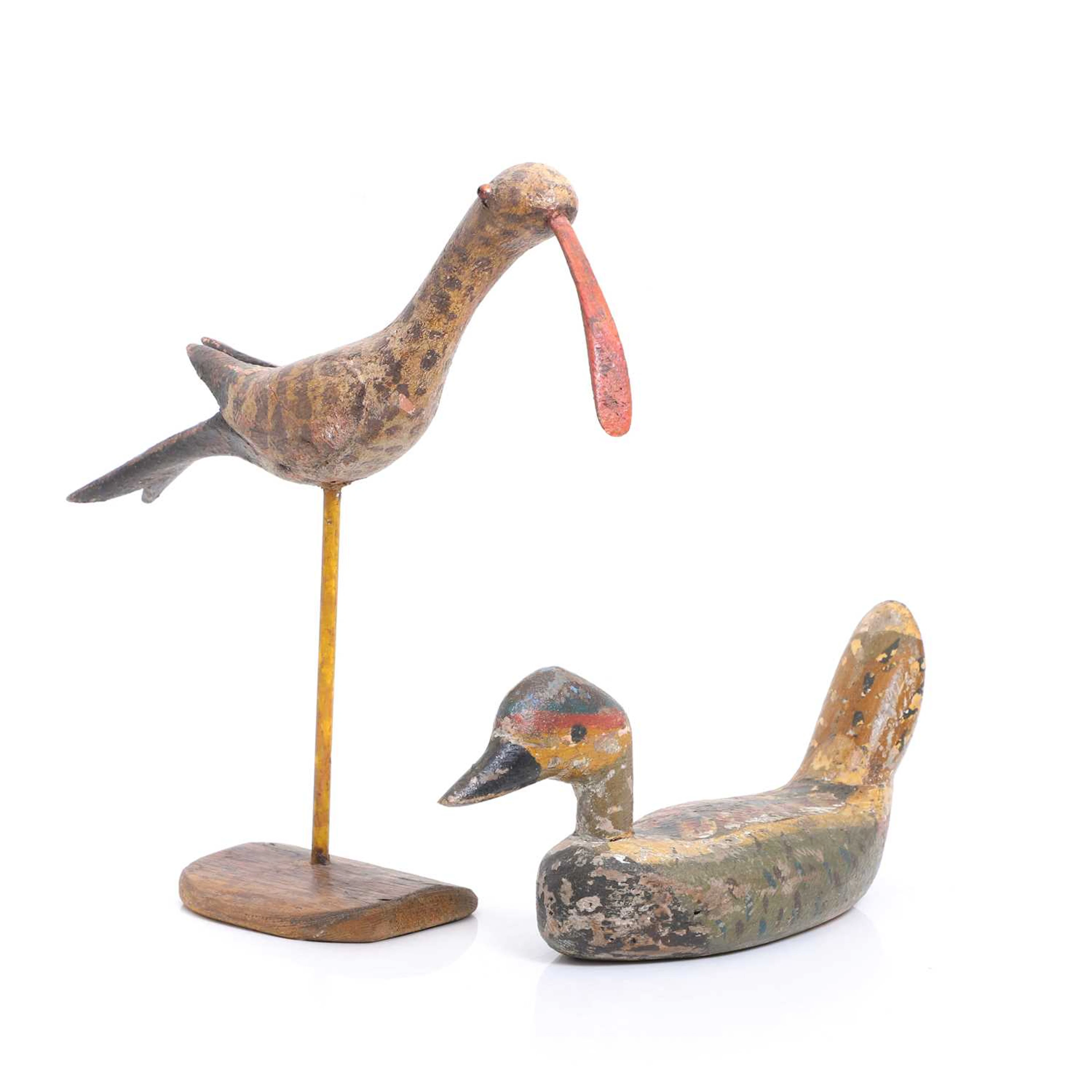 A pair of French naïve painted wooden decoys early 19th century