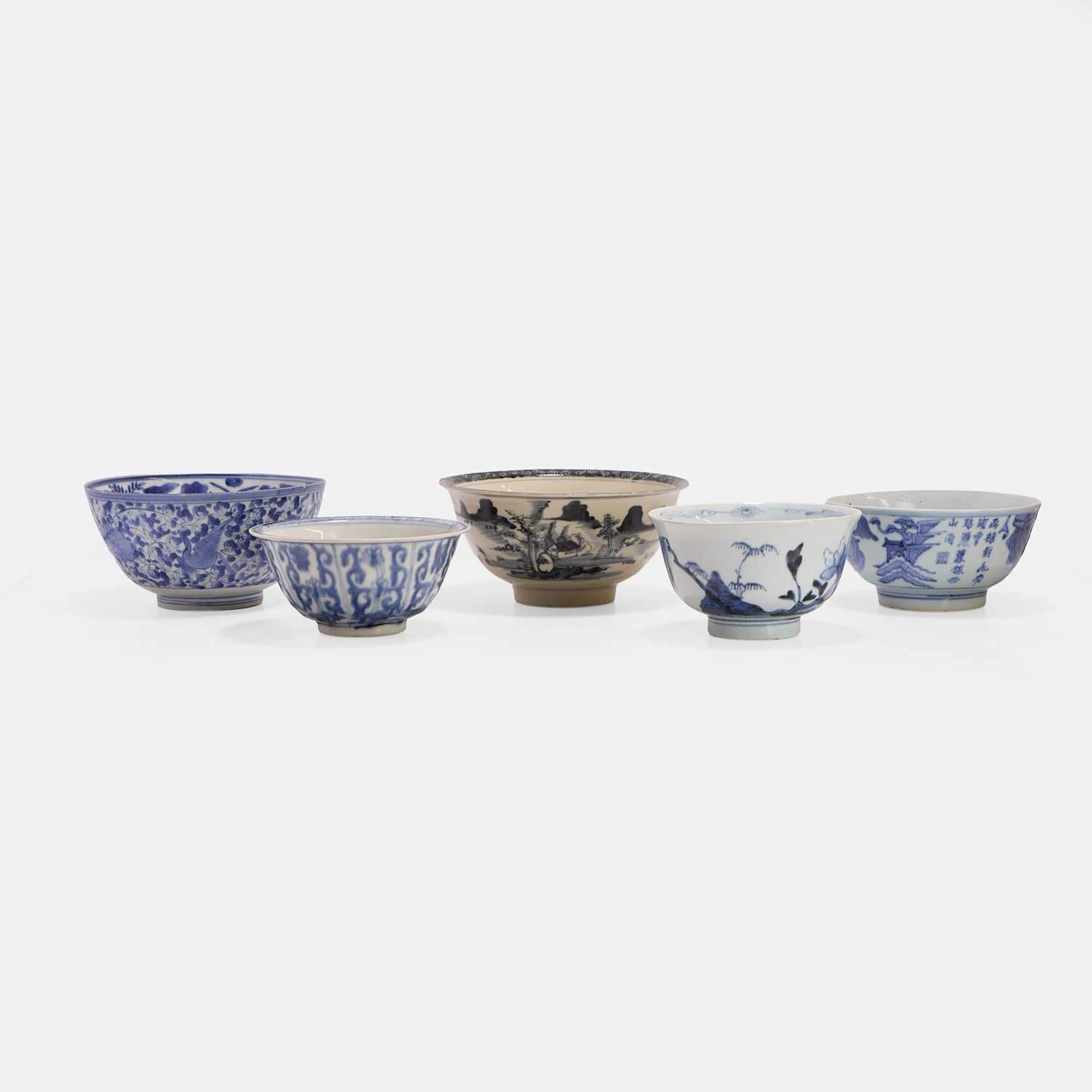 A collection of five Japanese blue and white bowls Meiji period (1868-1912)