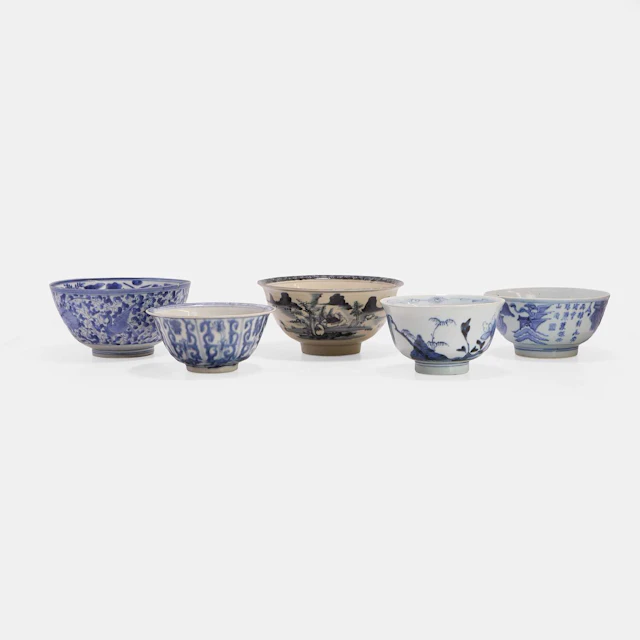 A collection of five Japanese blue and white bowls Meiji period (1868-1912)