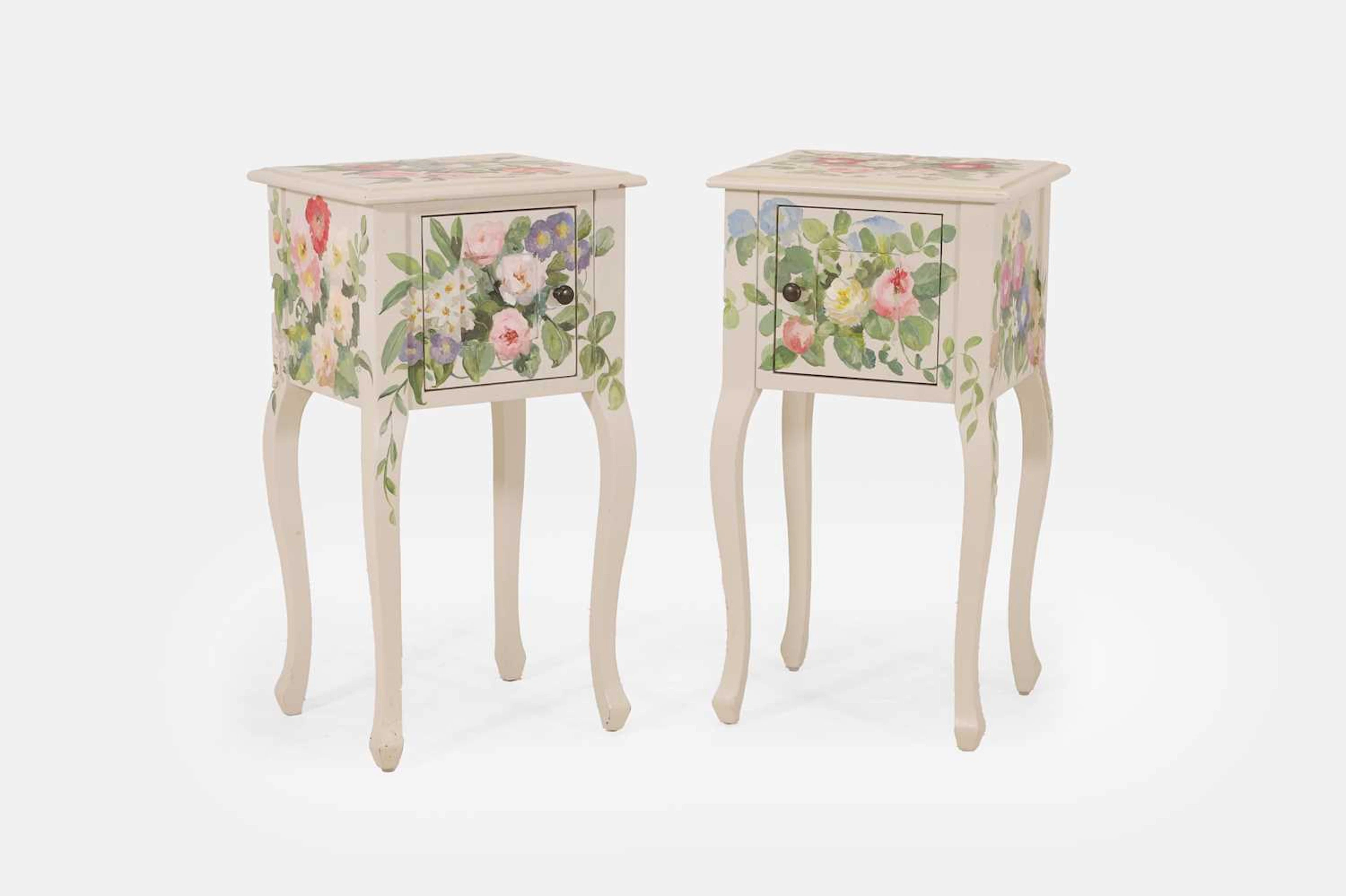 ▲ Michael Dillon (Irish, b.1957) a pair of painted wooden bedside tables