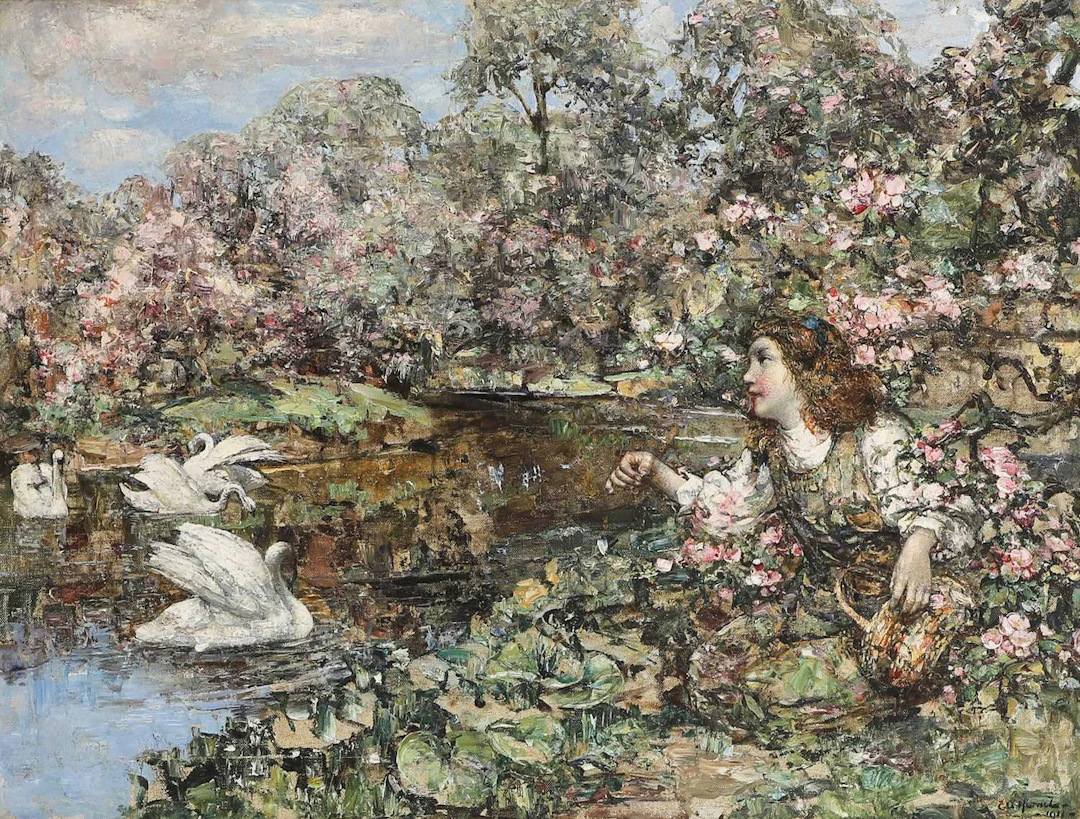 Edward Atkinson Hornel (British, 1864-1933) 'The Swan Pond'