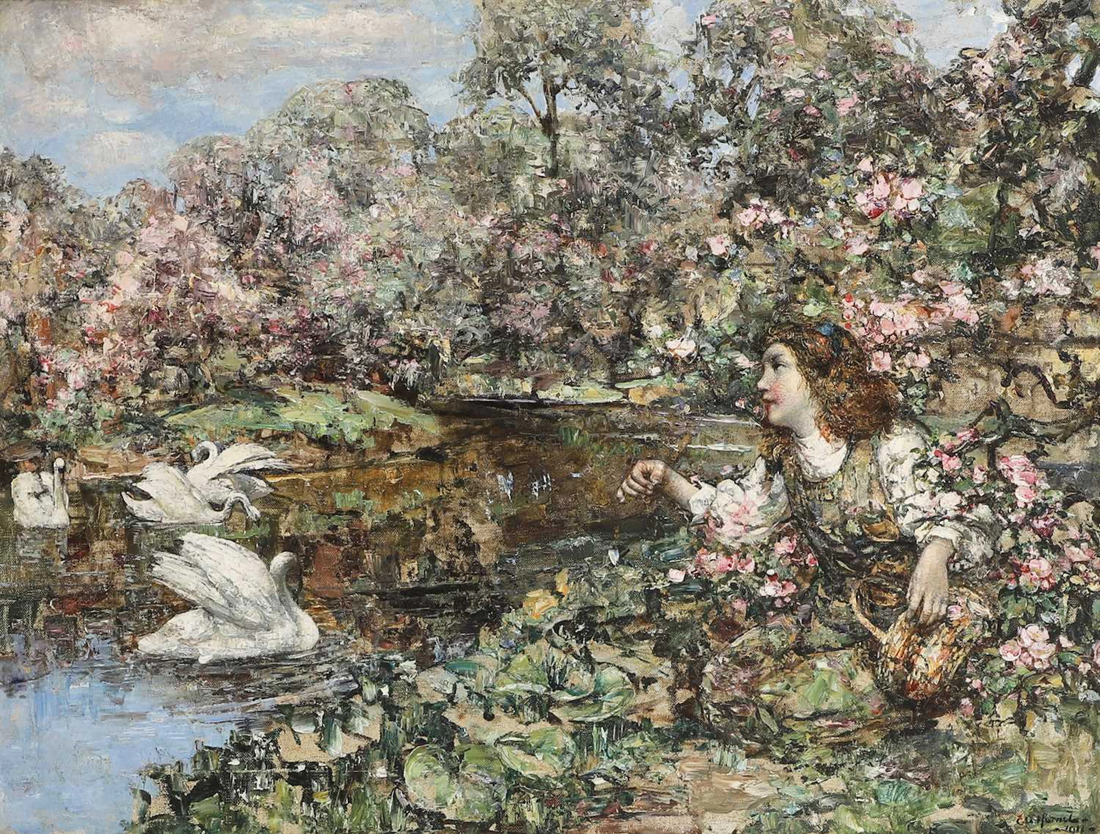 Edward Atkinson Hornel (British, 1864-1933) 'The Swan Pond'