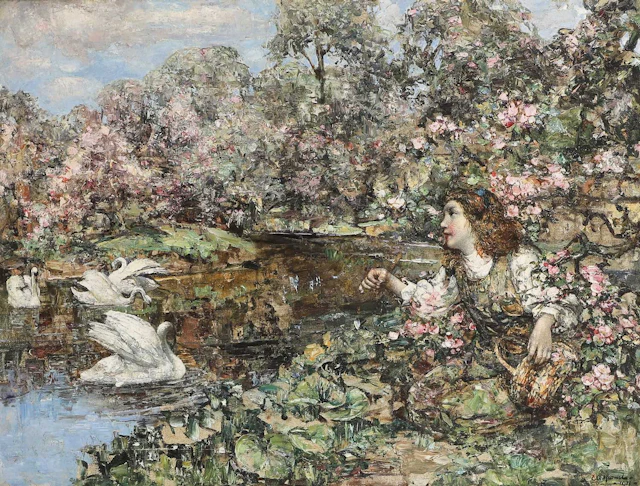 Edward Atkinson Hornel (British, 1864-1933) 'The Swan Pond'