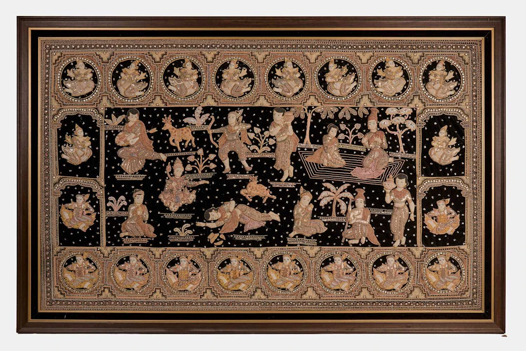A very large Burmese (Myanmar) kalaga stumpwork panel 20th century