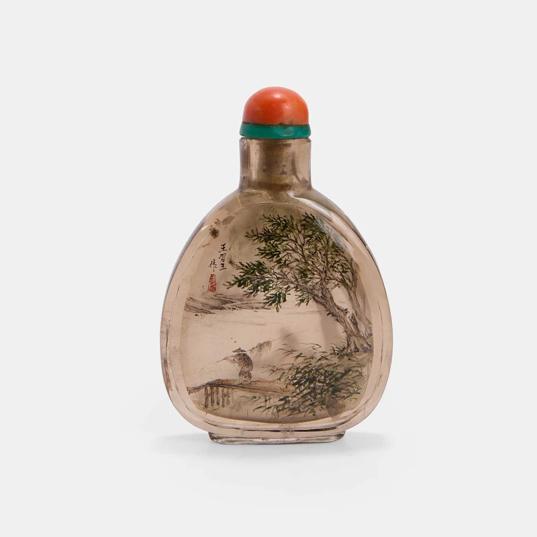 A Chinese inside-painted smoky quartz snuff bottle 20th century