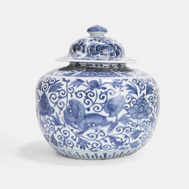 A Chinese blue and white jar and cover late Ming dynasty