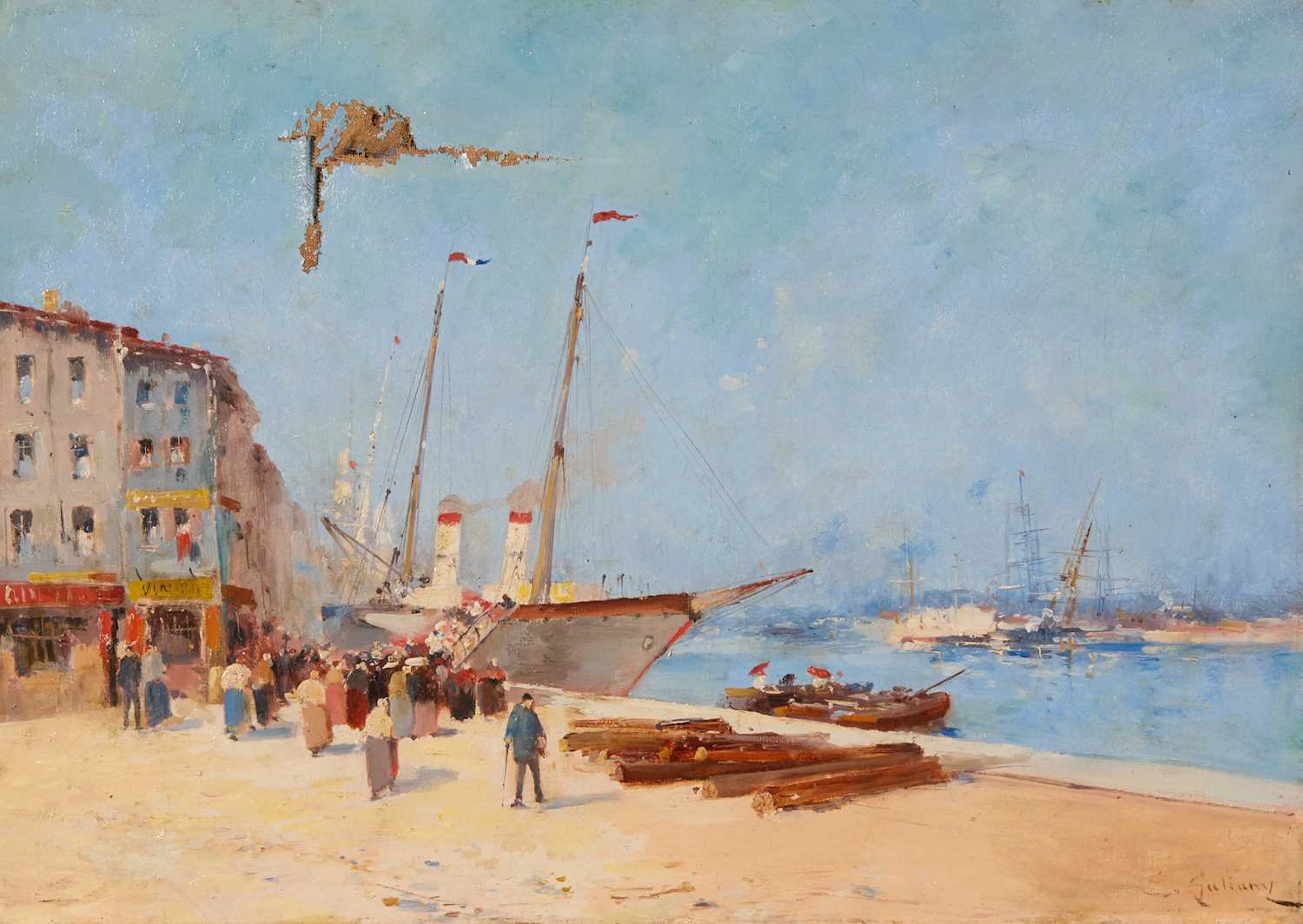 Eugène Galien-Laloue (French, 1854-1941) A harbour scene with figures