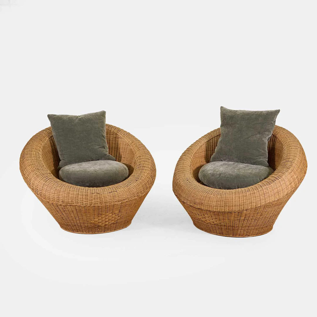 French a pair of large rattan chairs