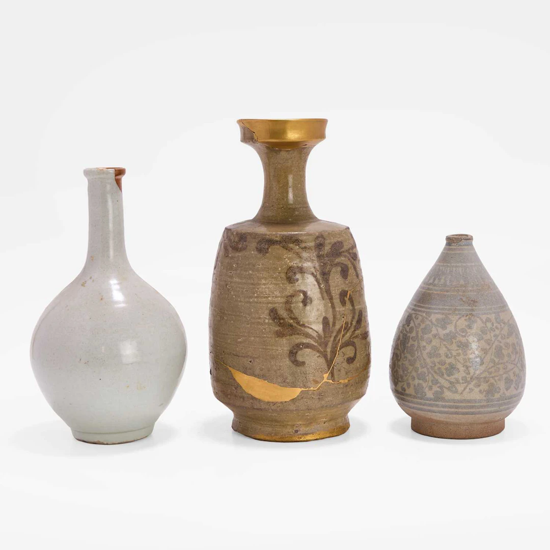 A collection of three Korean celadon-glazed vases 17th century or later