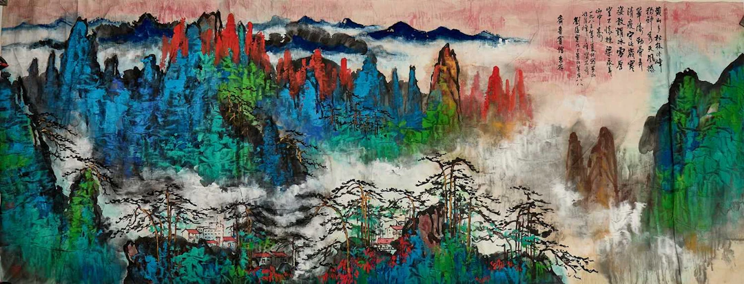 A large Chinese gouache painting 20th century