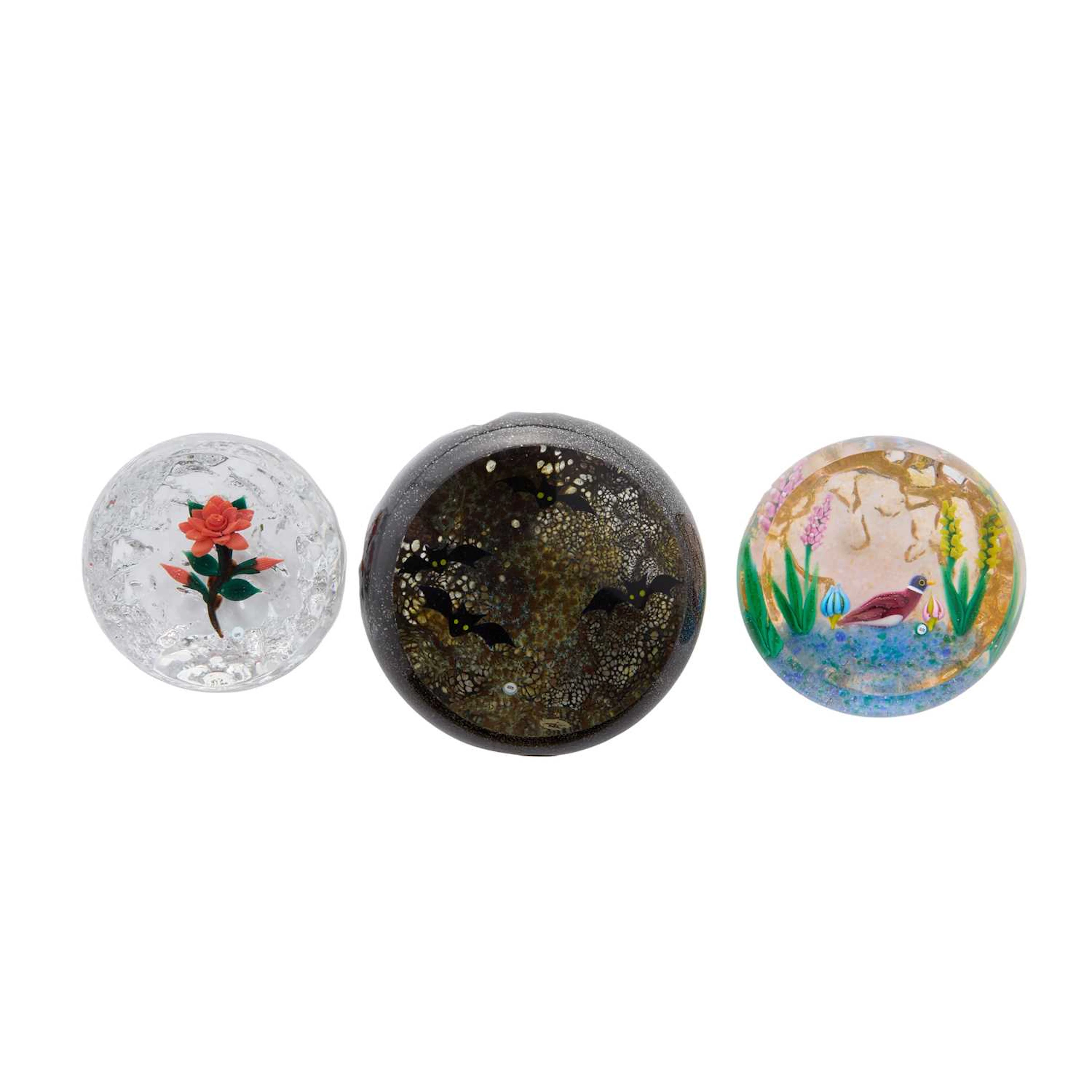 A group of three William Manson glass paperweights 1998, 2002 and 2013