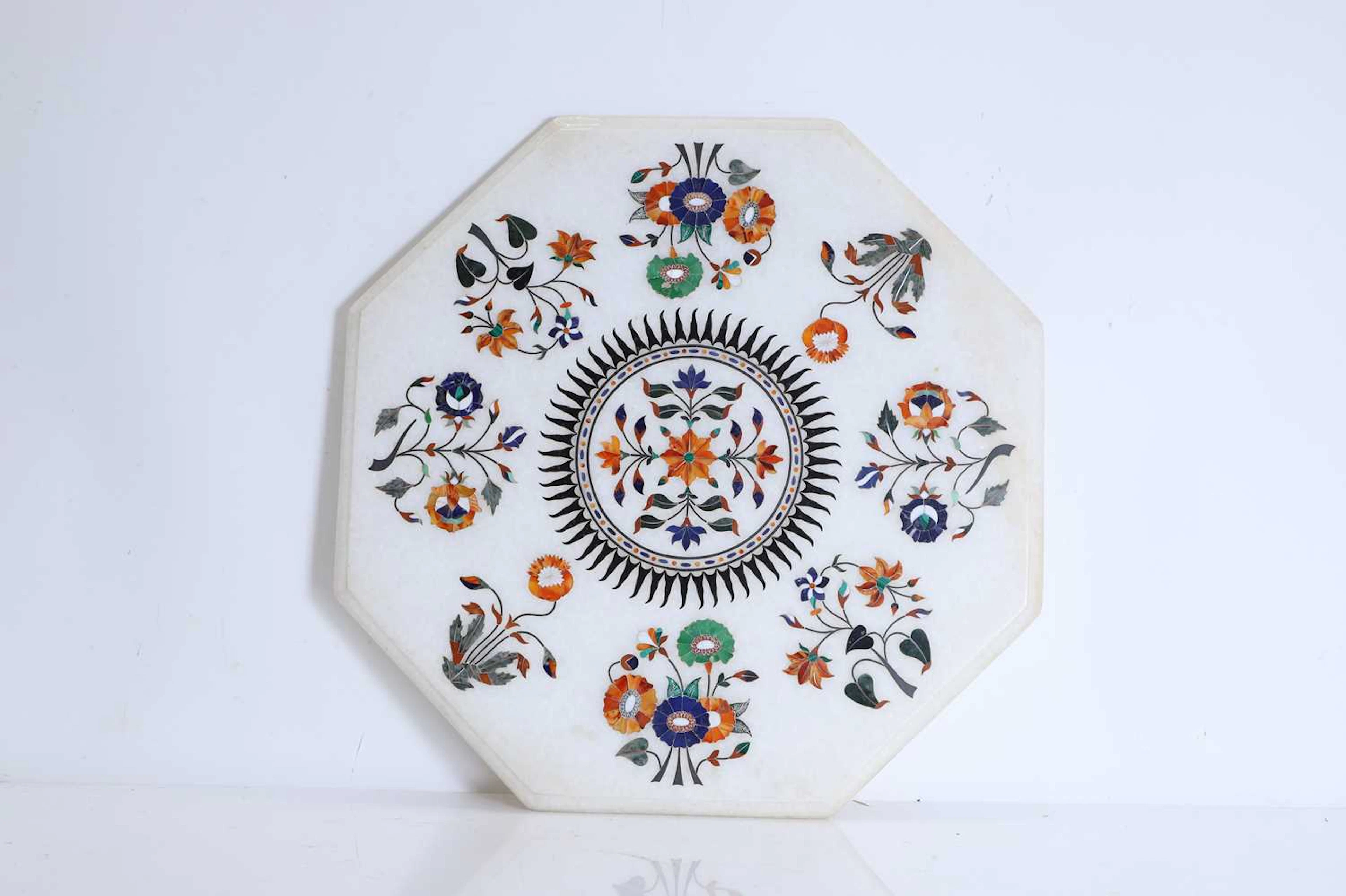 An Agra octagonal marble pietra dura table top Indian, 1979