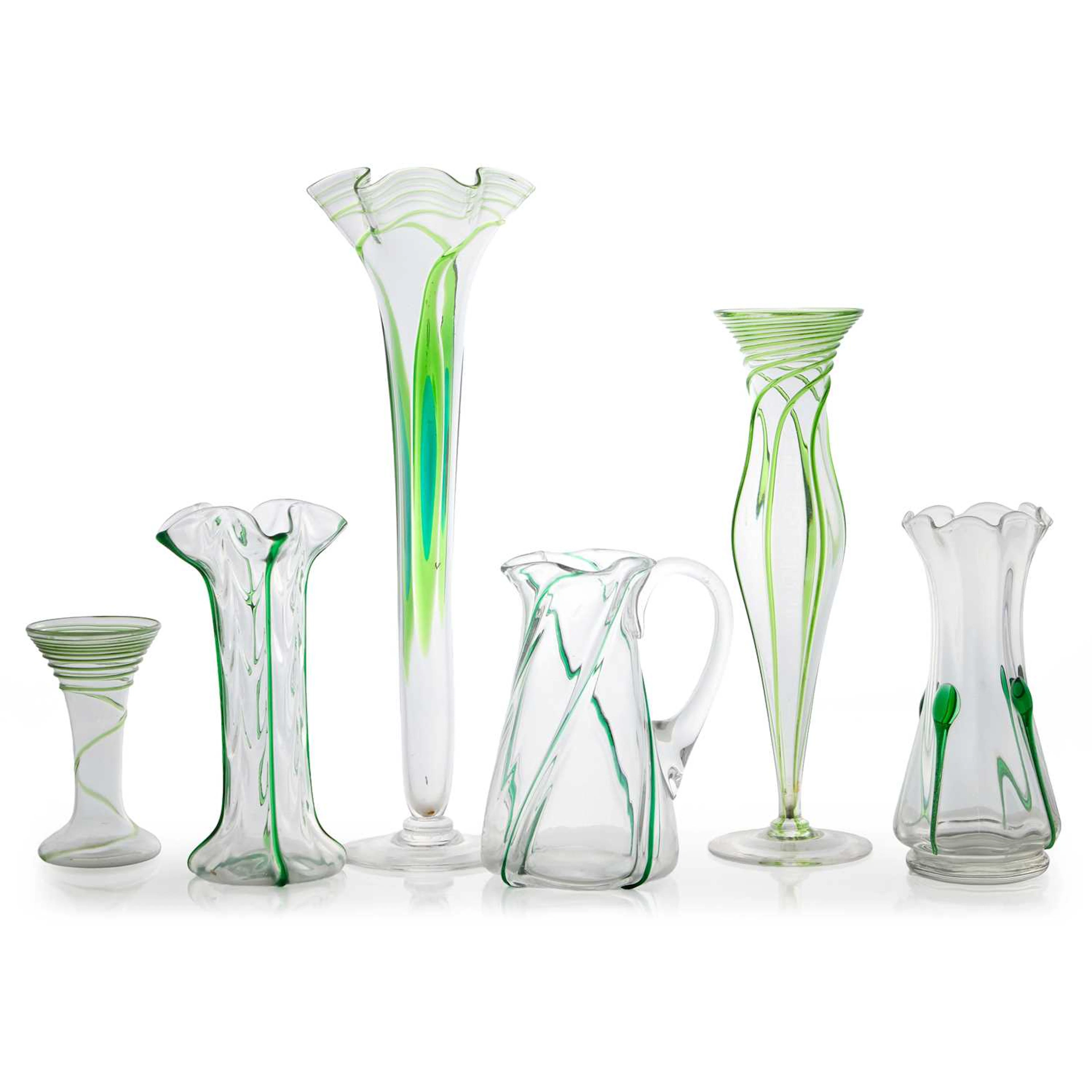 A group of six Arts and Crafts glass vases circa 1905
