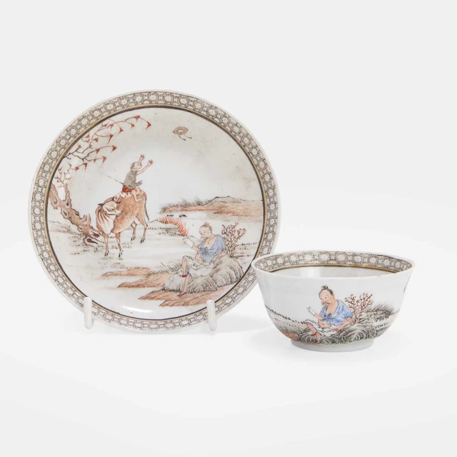 A Chinese export famille rose teacup and saucer 18th century