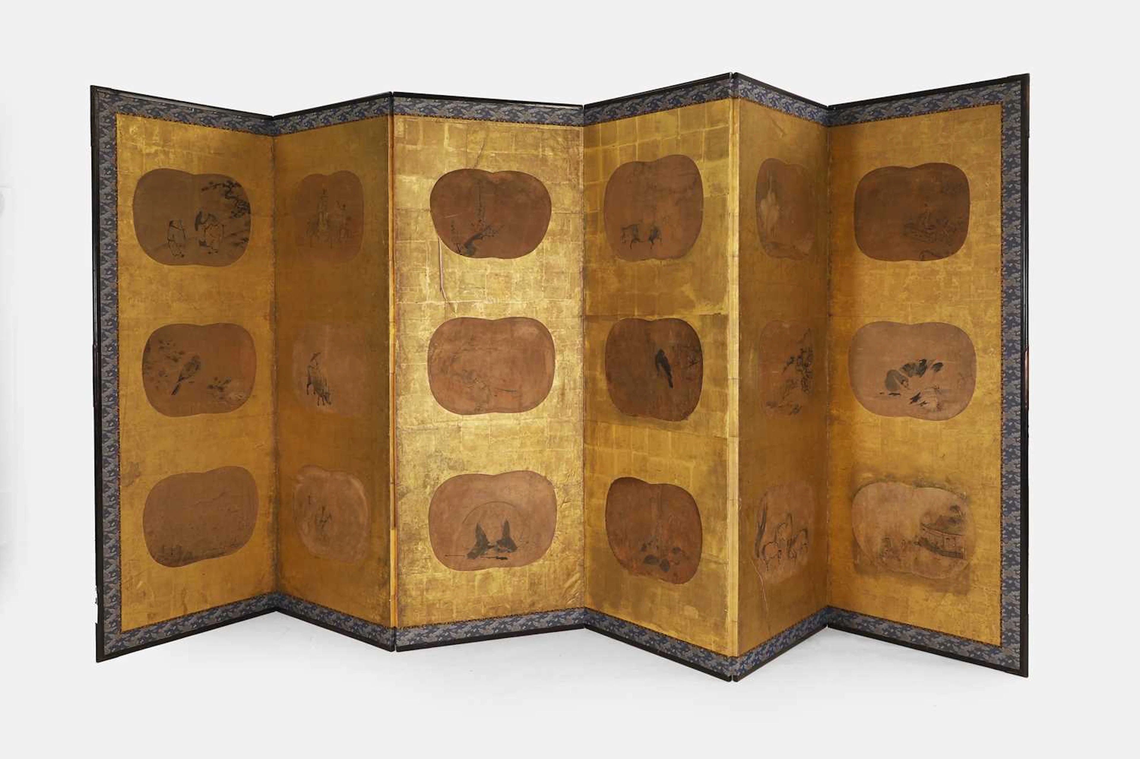 An export painted and gilt-paper folding screen 19th century, Chinese