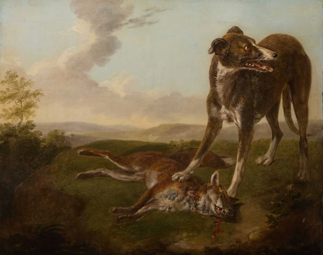 English School, early 19th century A lurcher with a fox in an open landscape