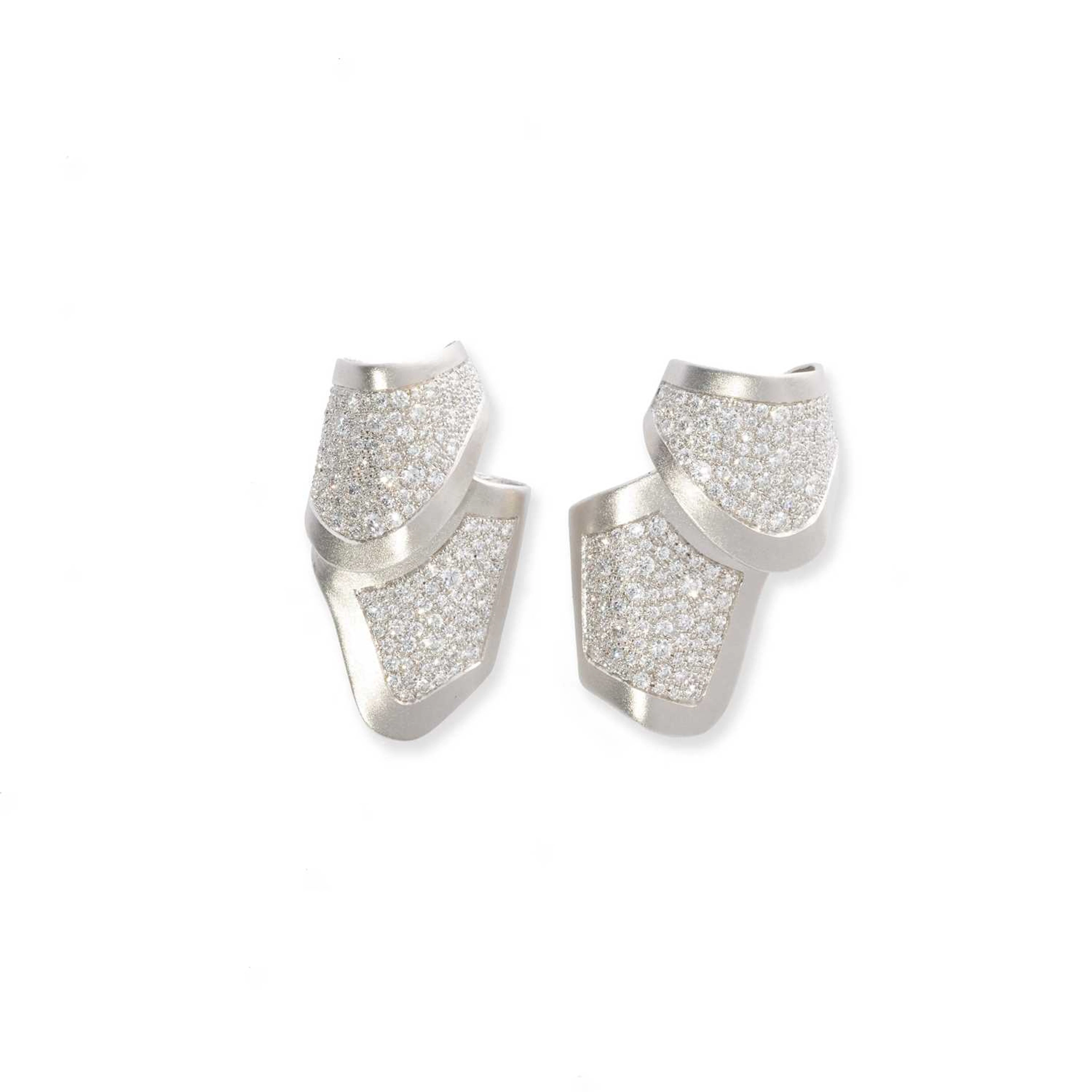 Ken Bolan and Marinette Domon: a pair of white gold diamond 'Baroque' earrings