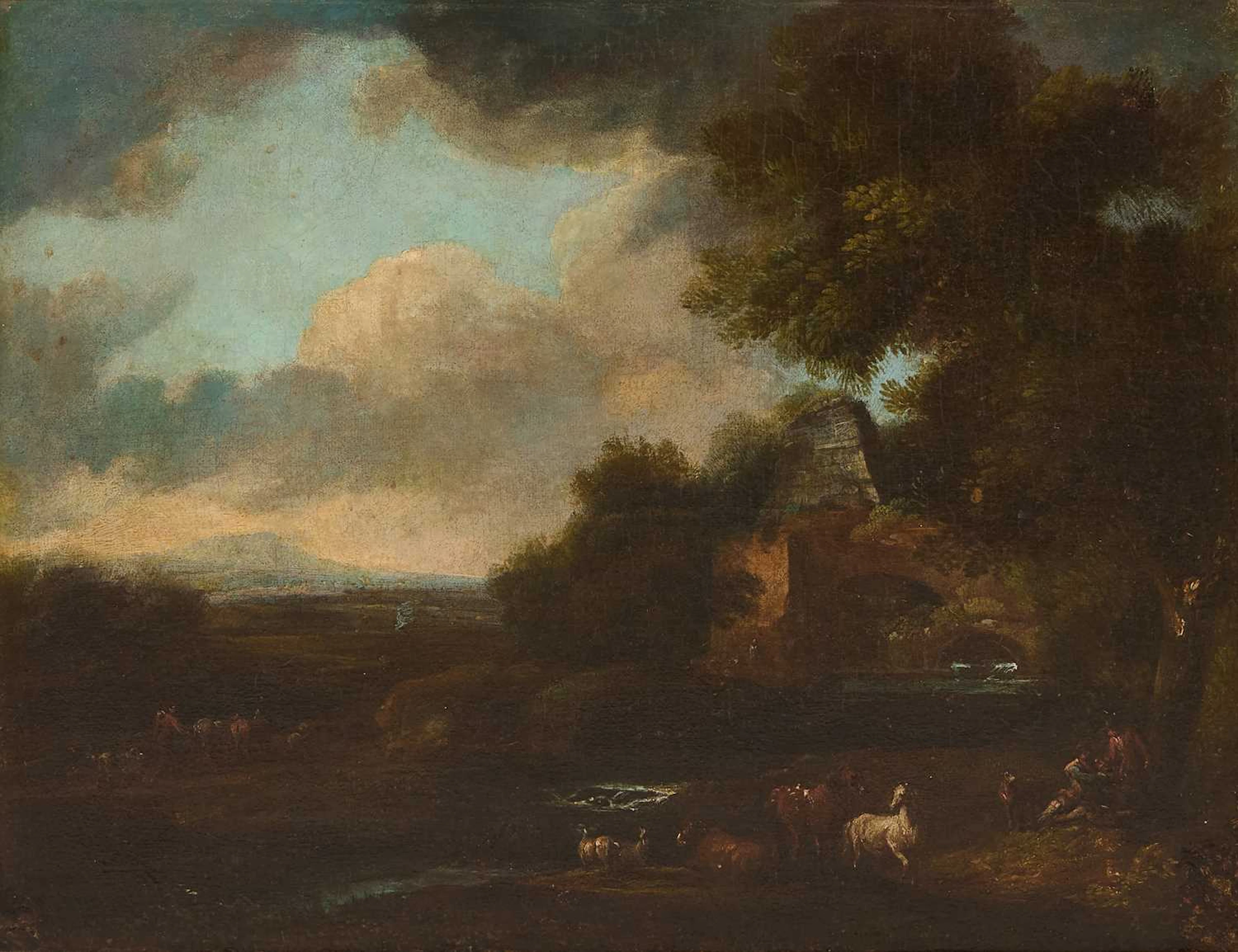 Circle of Jan Wyck (Dutch, 1640-1702) An arcadian scene with figures