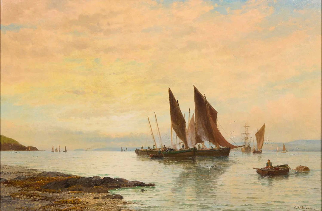 George Stanfield Walters (British, 1838-1924) Fishing boats off the