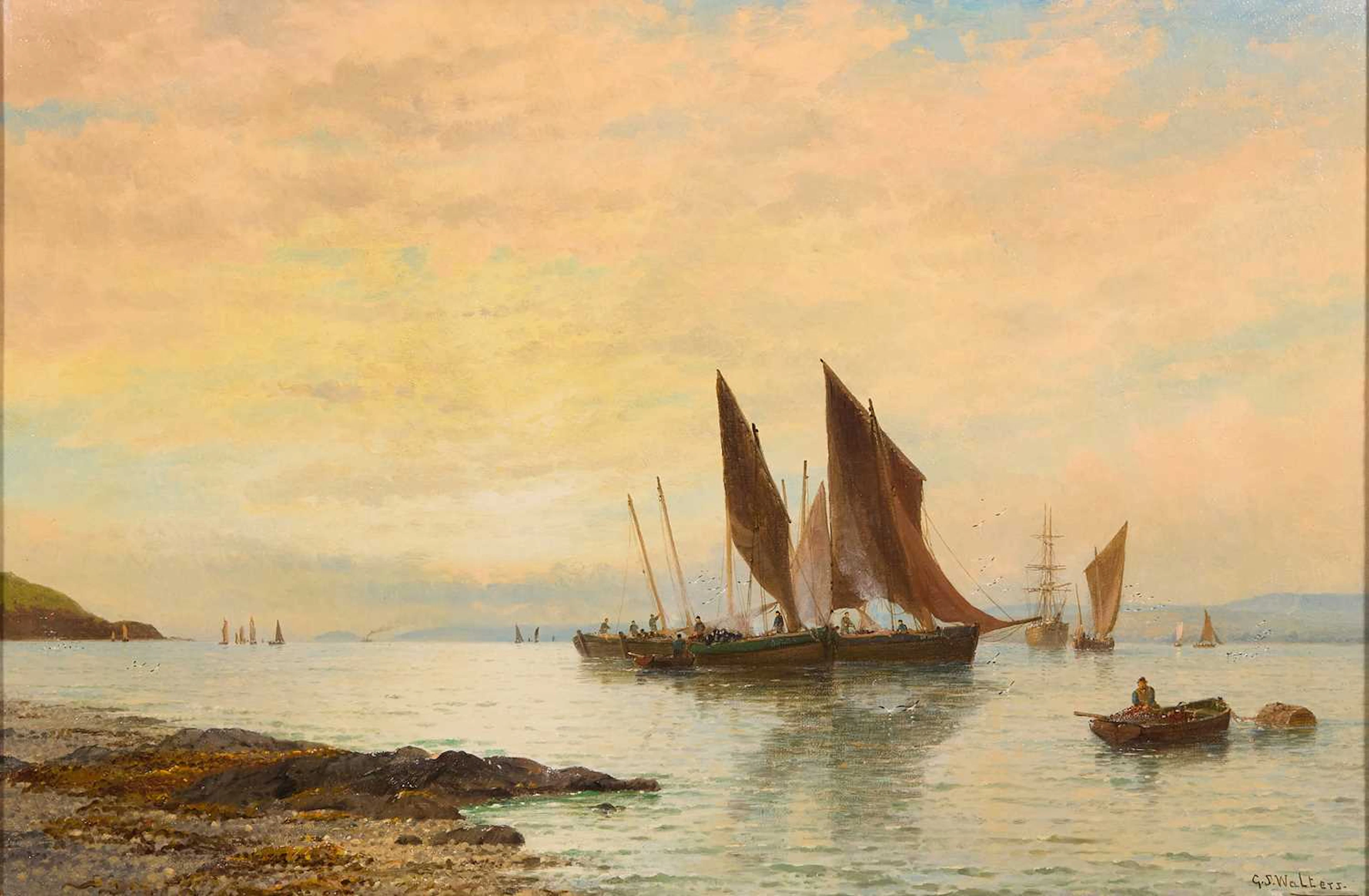 George Stanfield Walters (British, 1838-1924) Fishing boats off the