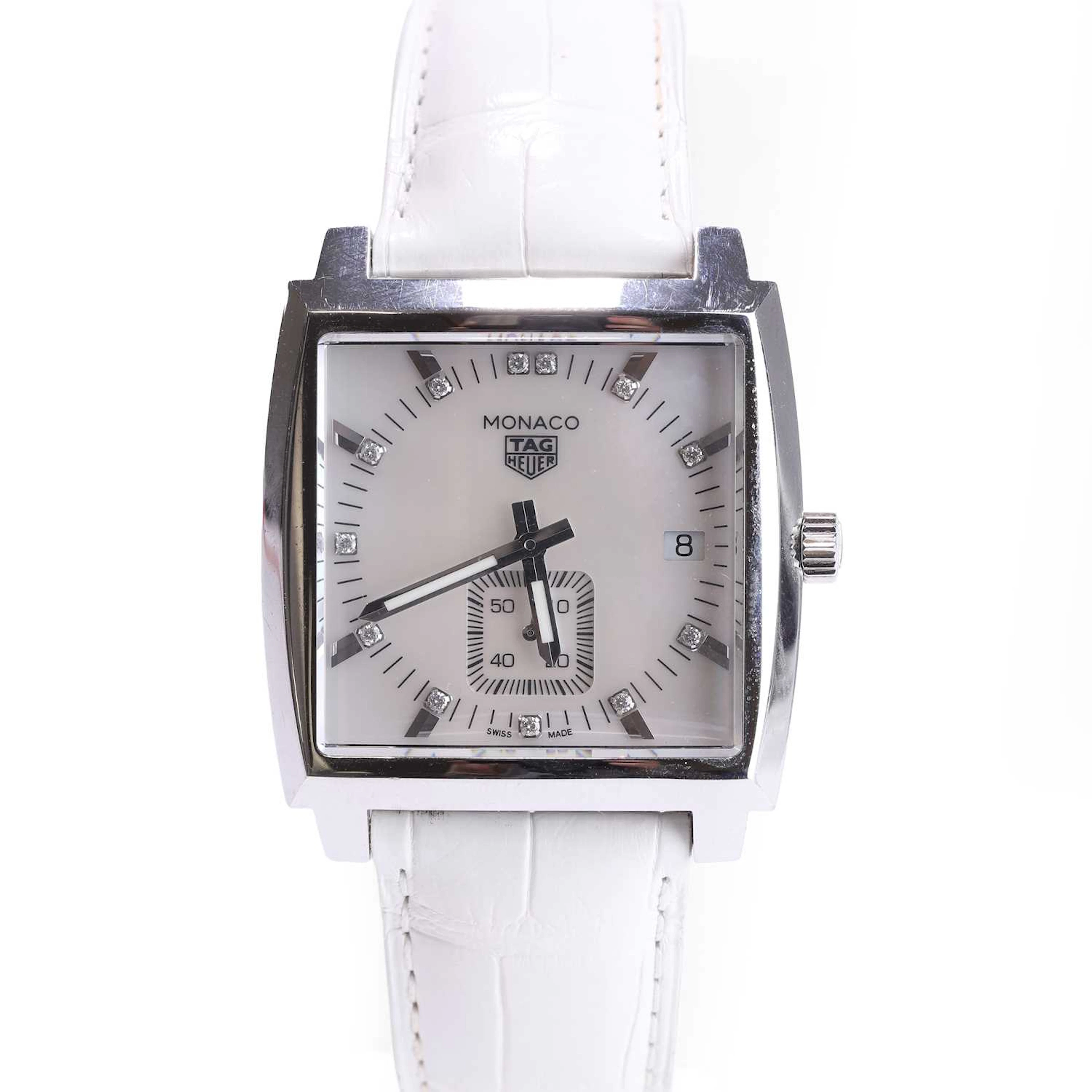 Tag Heuer a stainless steel 'Monaco' diamond set quartz strap watch