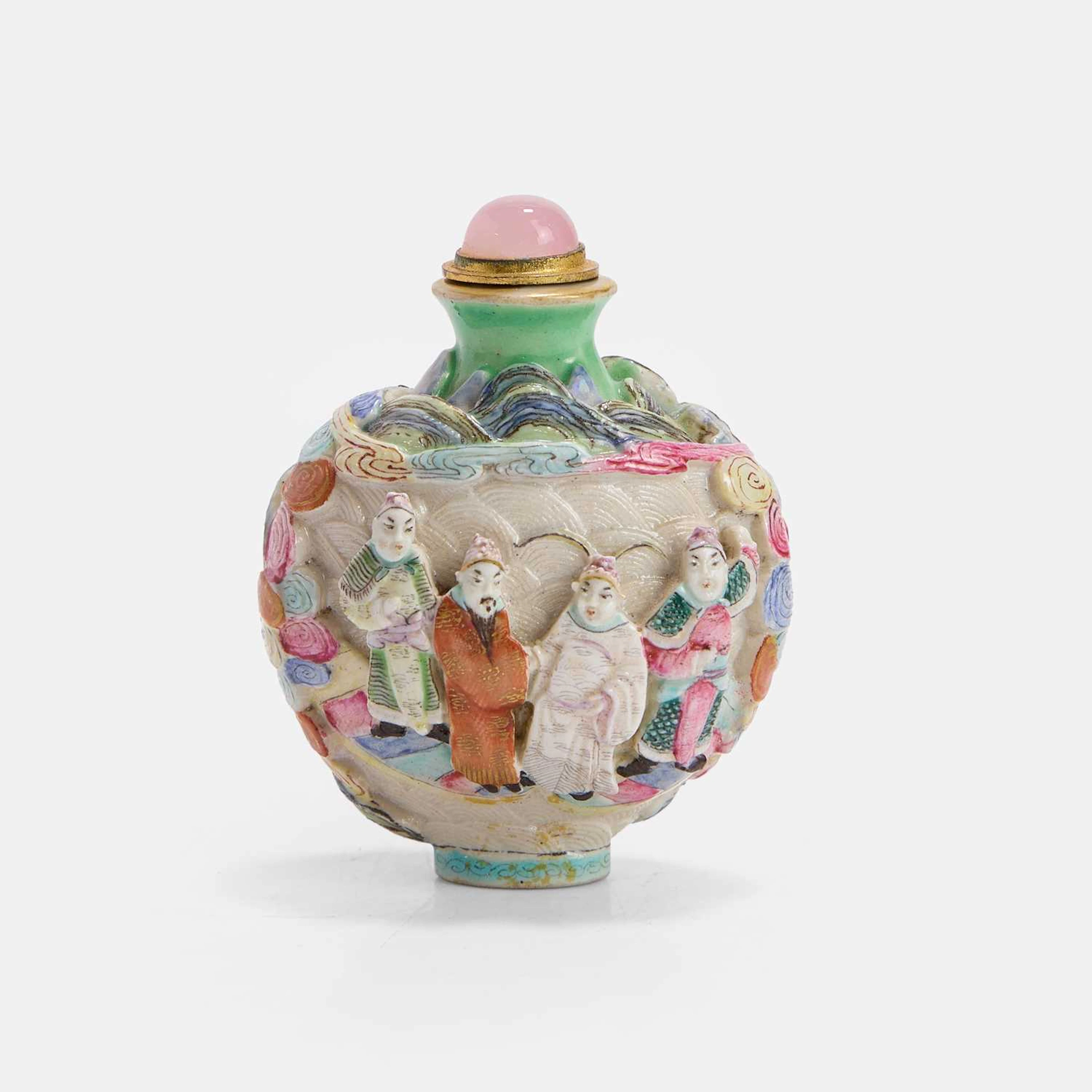 A Chinese famille rose moulded porcelain snuff bottle Qianlong-Jiaqing period