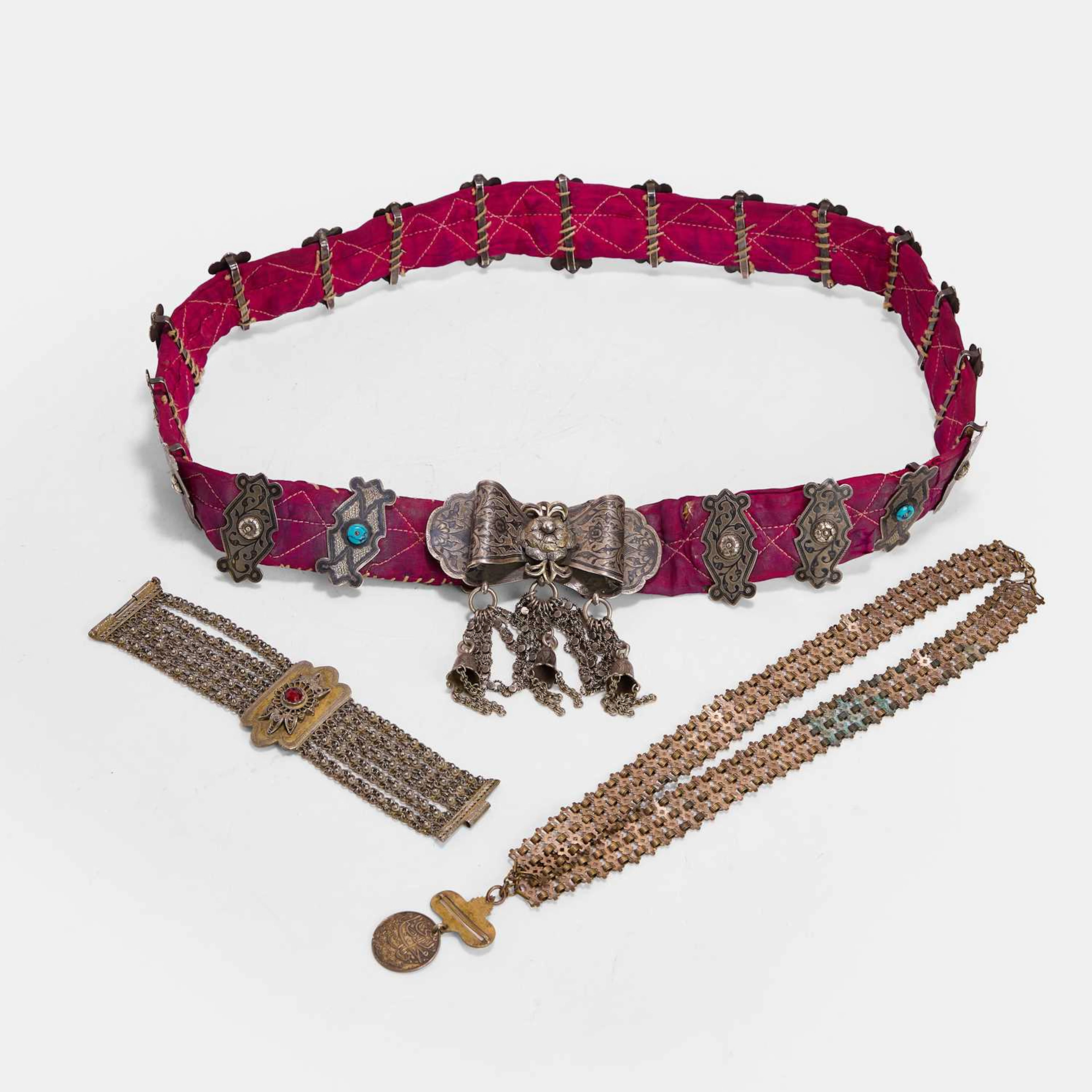 A Caucasian white metal and niello belt early 20th century, Georgia