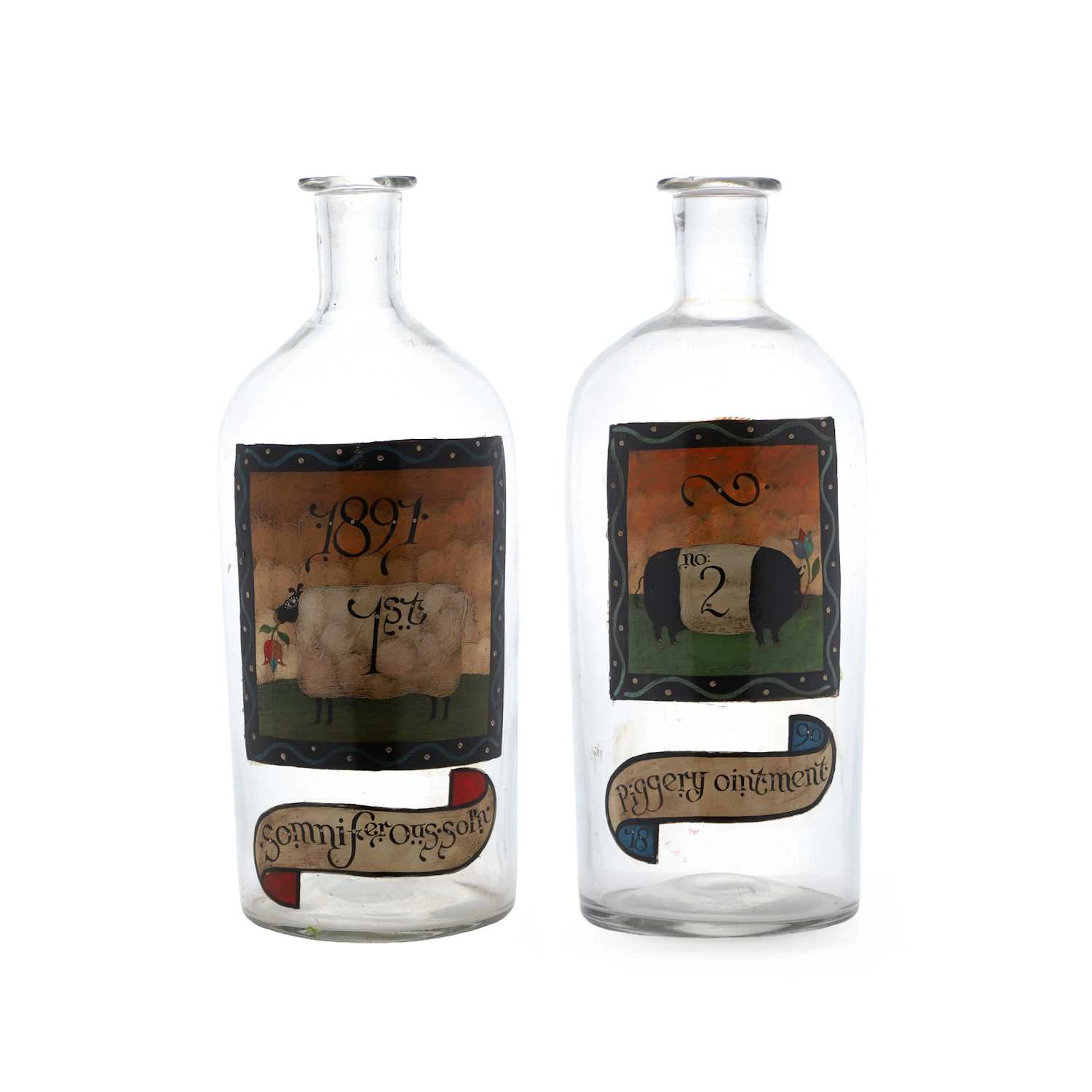 Two enamelled glass bottles 20th century