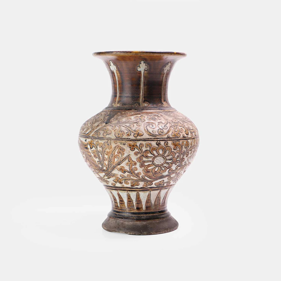 A brown-glazed stoneware vase possibly Vietnamese