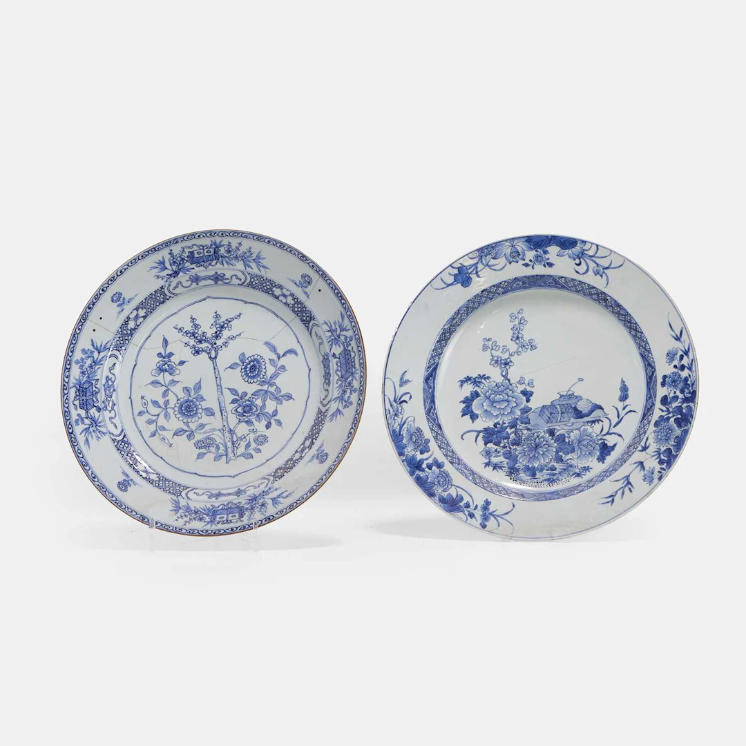 Two large Chinese blue and white chargers 18th century
