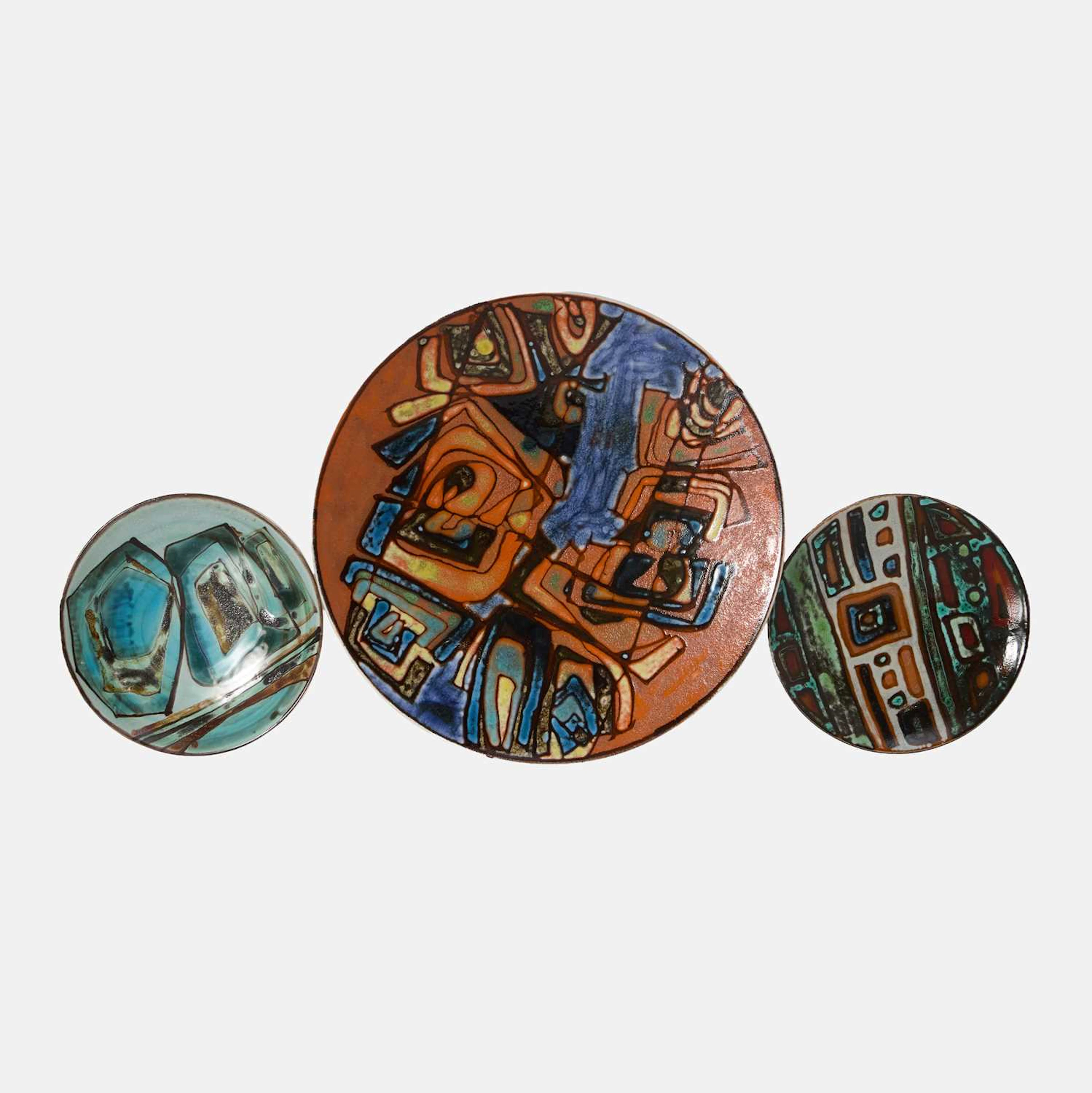 Poole Pottery three 'Delphis' chargers