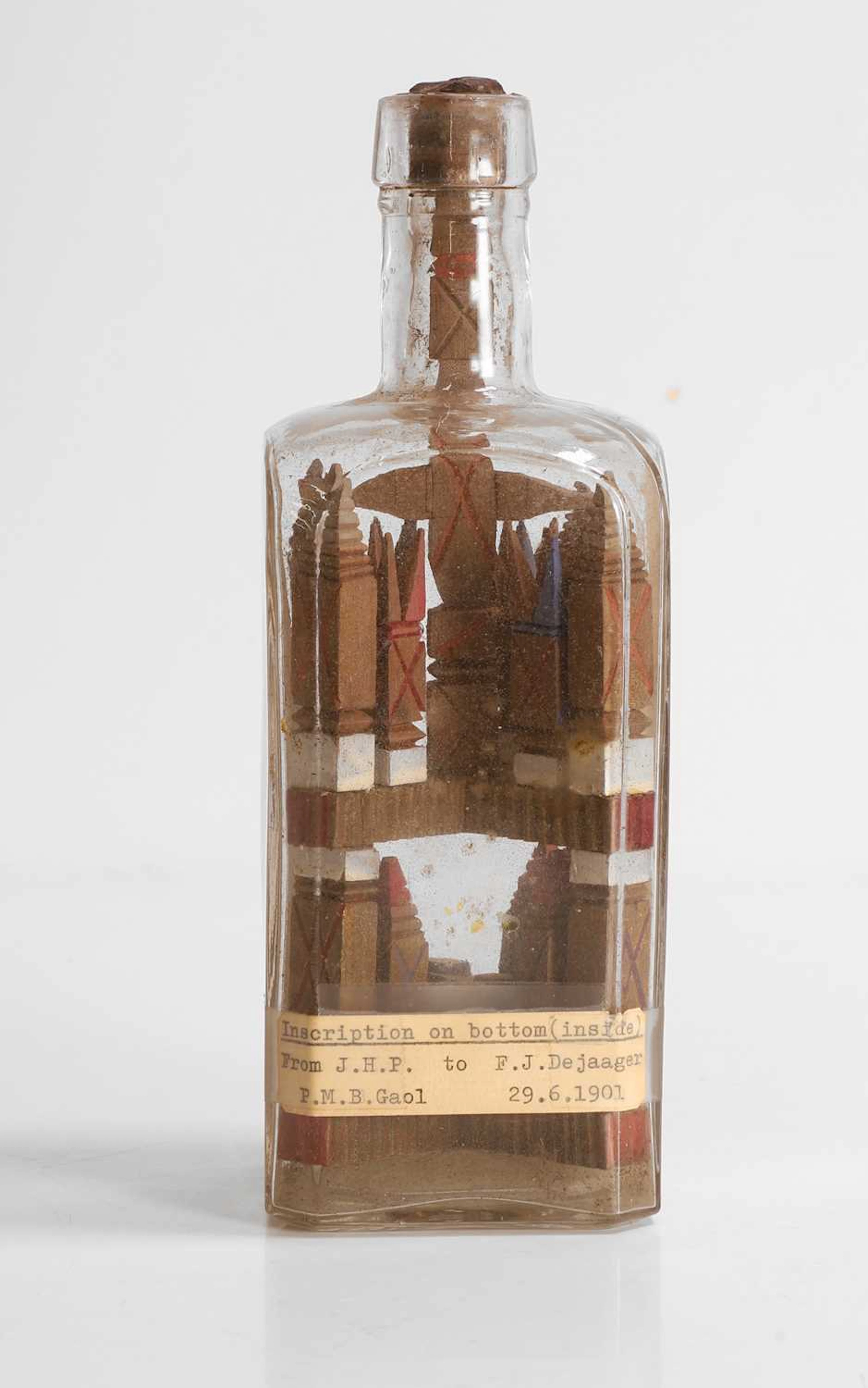 A Boer War prisoner-of-war 'whimsey' art in a bottle