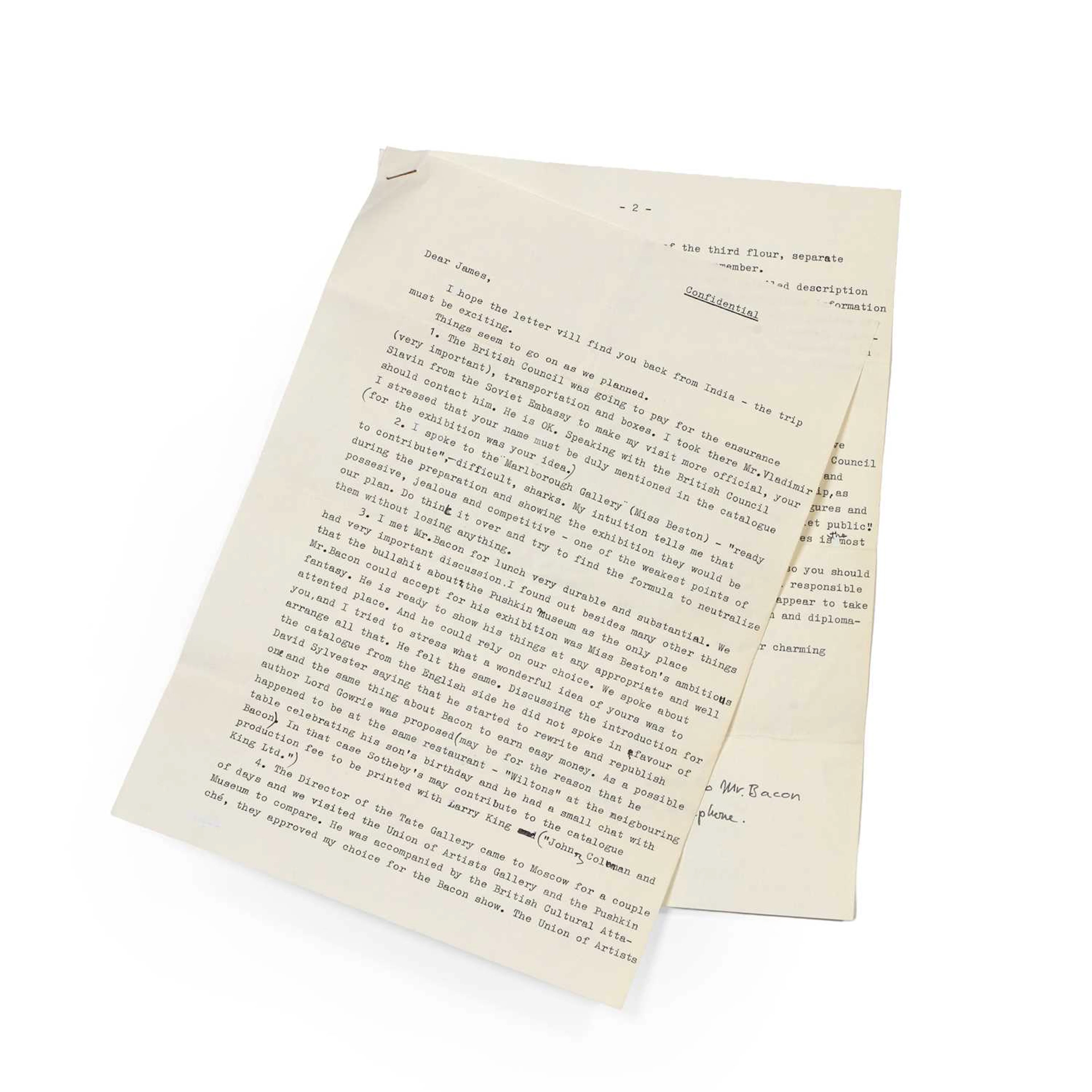 A typed letter from Sergei Klokov to James Birch