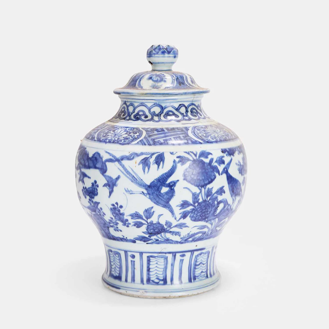 A Chinese blue and white vase and cover late Ming dynasty