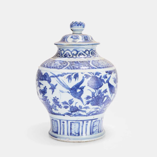 A Chinese blue and white vase and cover late Ming dynasty